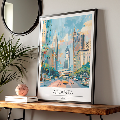 Vibrant Atlanta Cityscape Poster, Colourful Urban Art Print, Modern Wall Decor, USA Artwork
