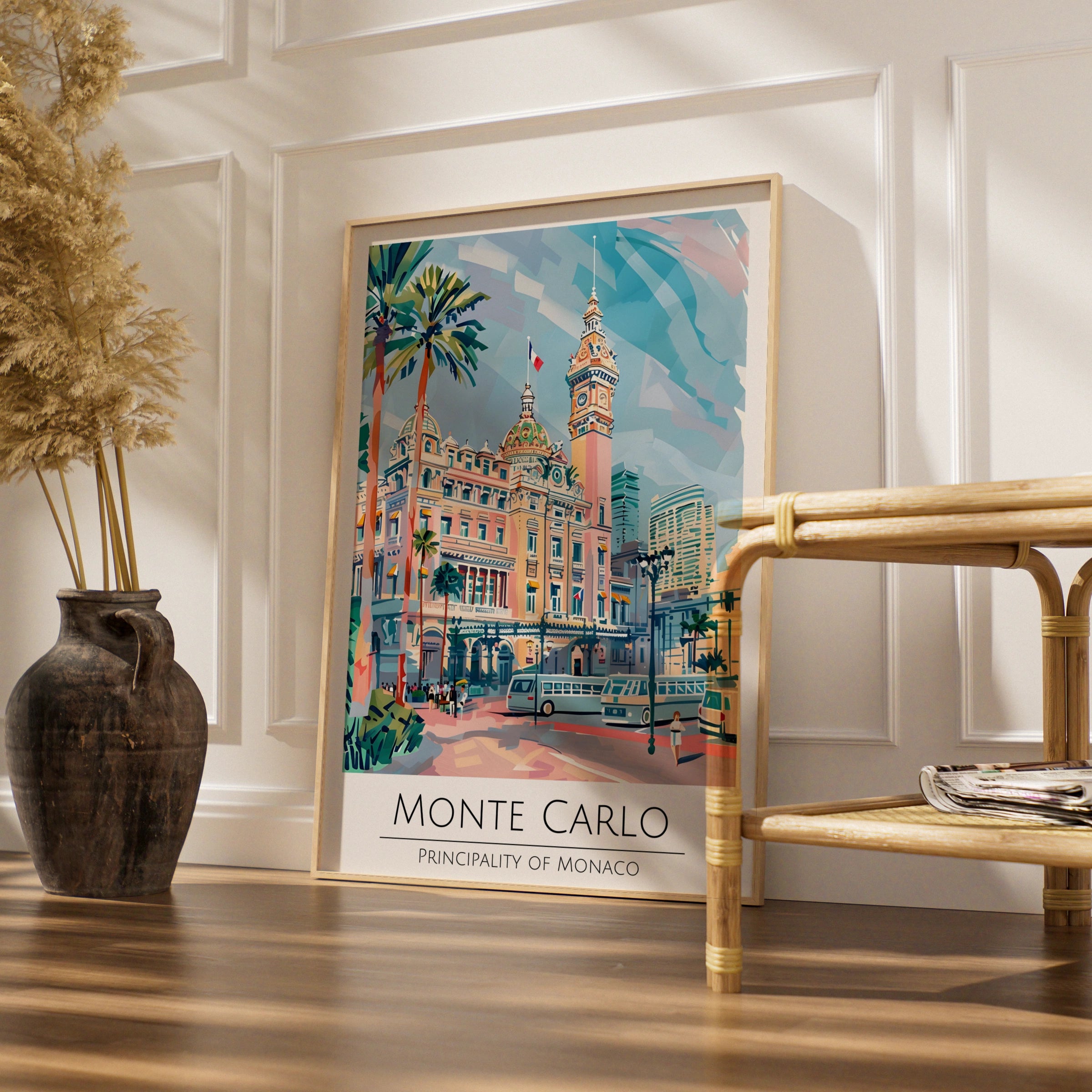Monte Carlo Poster, Principality of Monaco, Colourful Travel Art, Vintage Style, Wall Decor