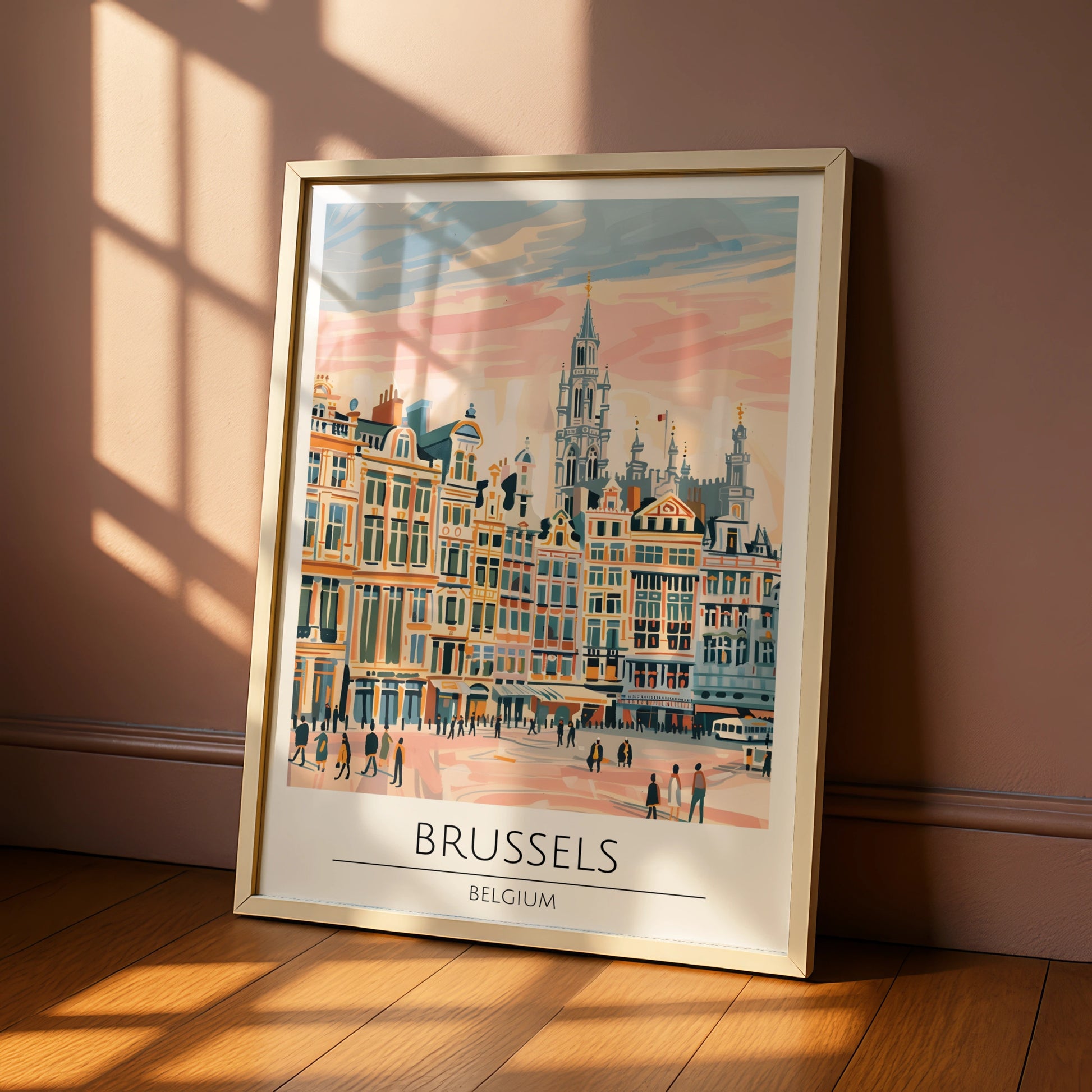 Brussels Art Print, Vibrant City Poster, Belgium Skyline Artwork, Travel Decor, Colourful Town