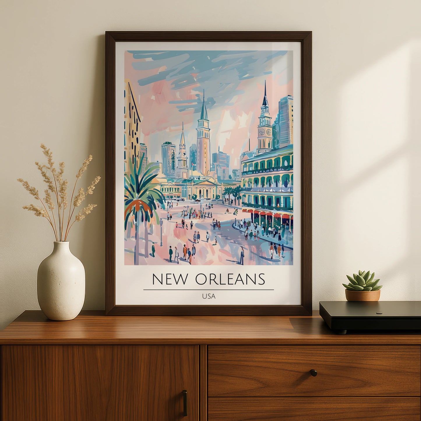 New Orleans Cityscape Poster, Colourful Art Print, USA Wall Decor, Maximalist Style Artwork