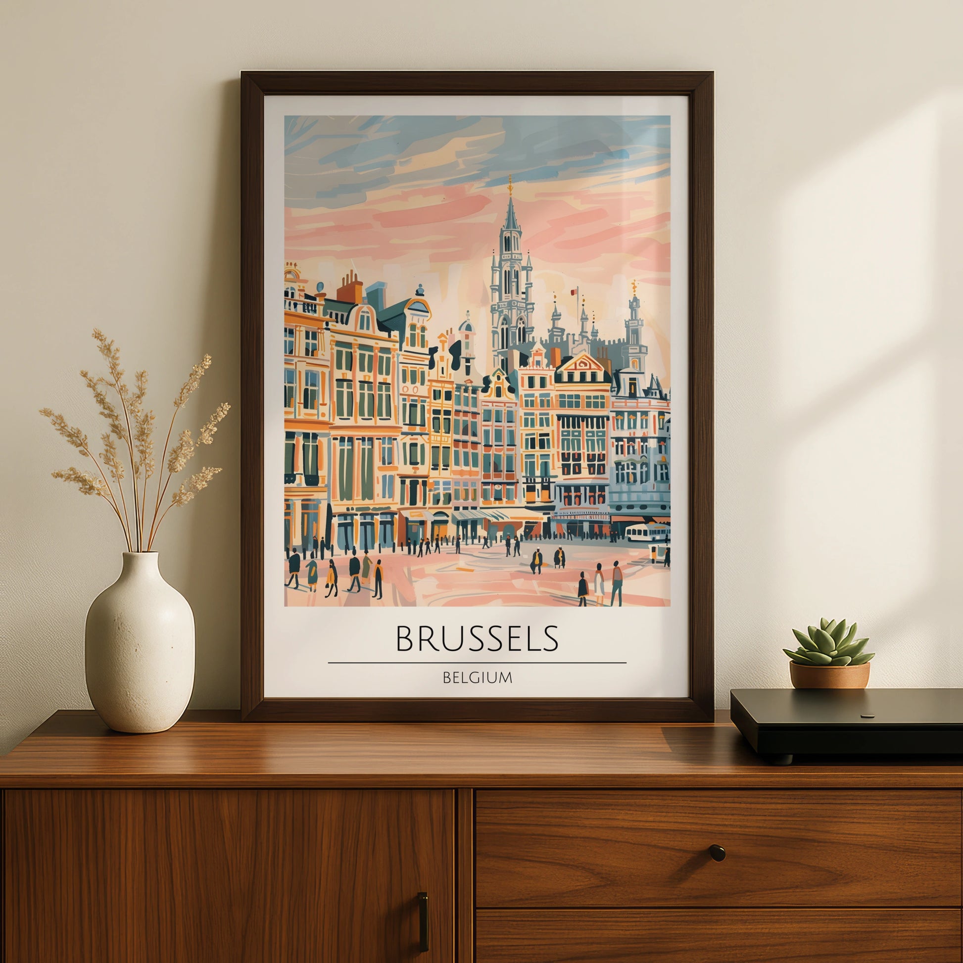 Brussels Art Print, Vibrant City Poster, Belgium Skyline Artwork, Travel Decor, Colourful Town