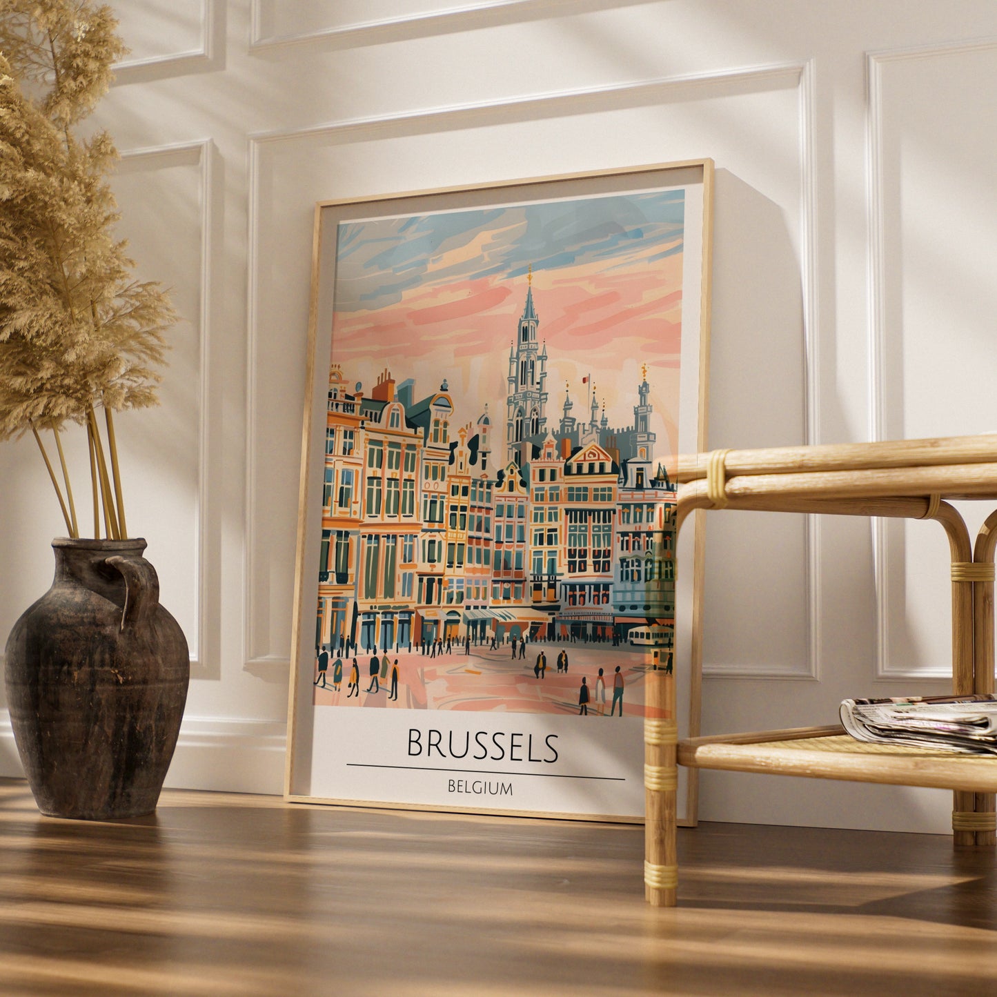Brussels Art Print, Vibrant City Poster, Belgium Skyline Artwork, Travel Decor, Colourful Town