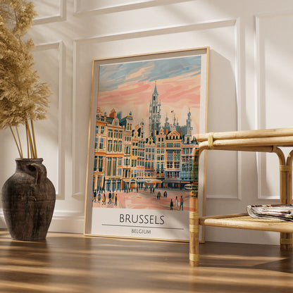 Brussels Art Print, Vibrant City Poster, Belgium Skyline Artwork, Travel Decor, Colourful Town