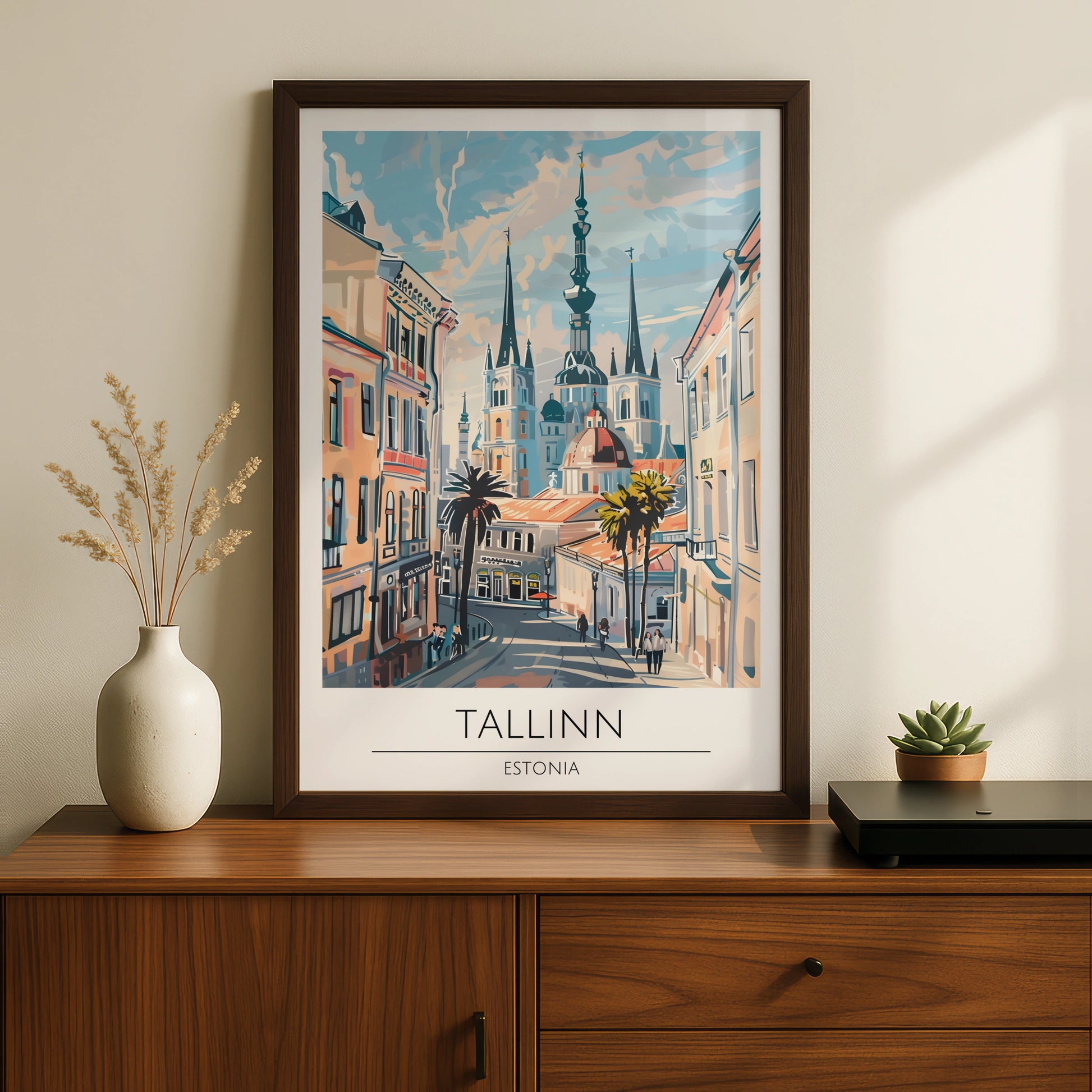 Tallinn Estonia Poster, Street Scene Art Print, Maximalist Cityscape, Colourful Travel Decor