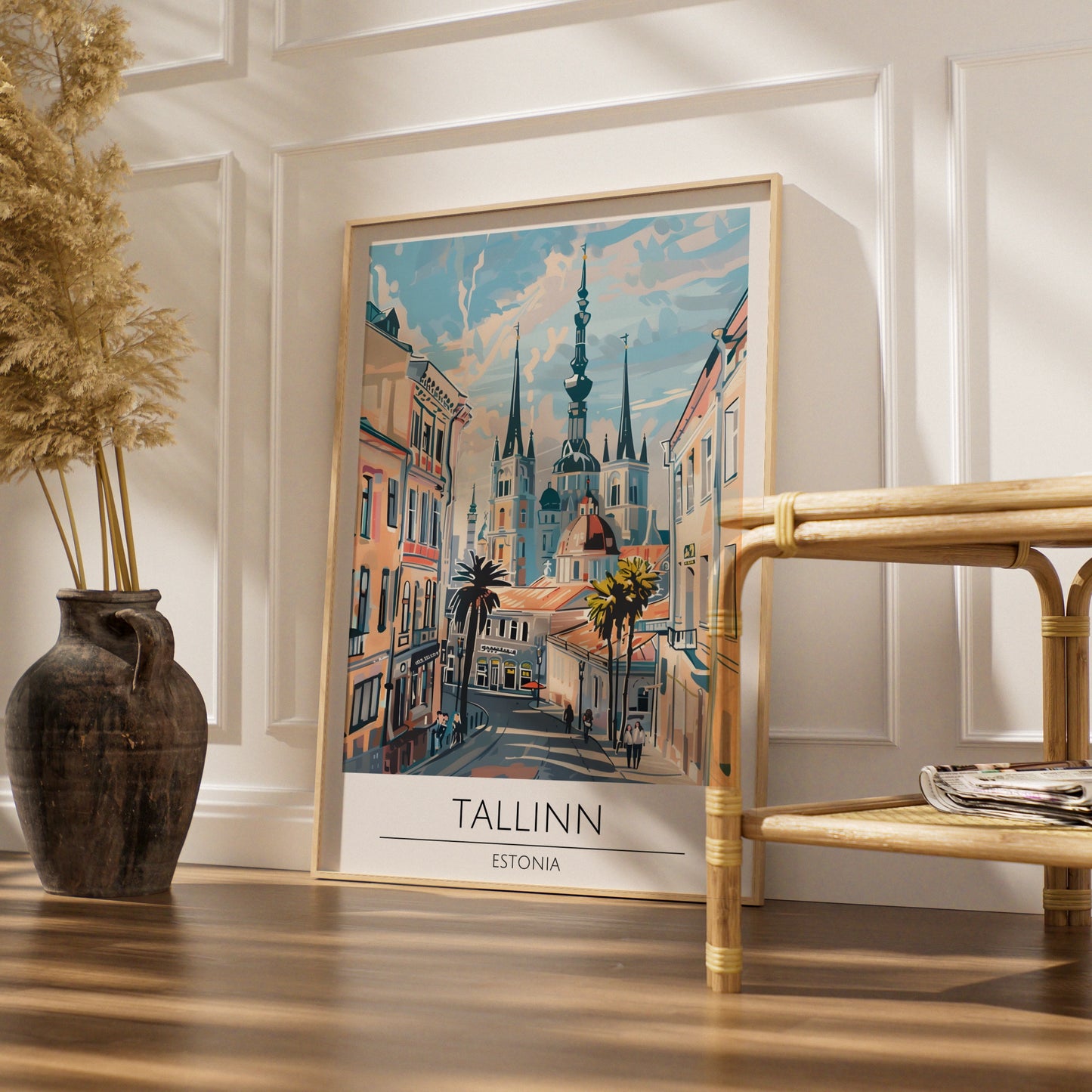 Tallinn Estonia Poster, Street Scene Art Print, Maximalist Cityscape, Colourful Travel Decor
