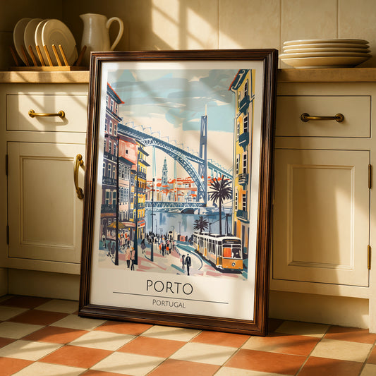 Porto Print, Vintage Porto Poster, Colourful Cityscape Art, Portugal Wall Decor, Maximalist Artwork