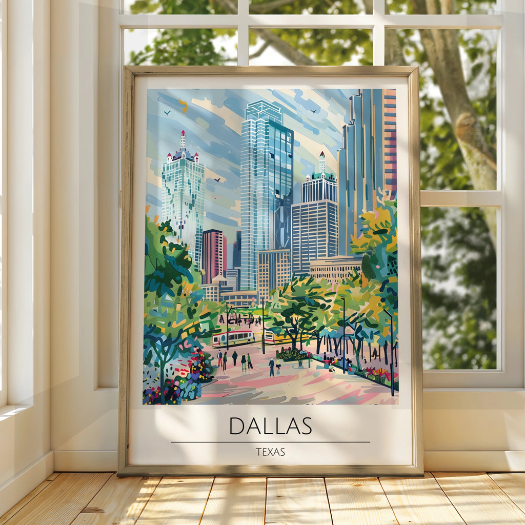 Dallas Cityscape Poster, Vibrant Texas Skyline Art, Urban Wall Decor, Modern Travel Print