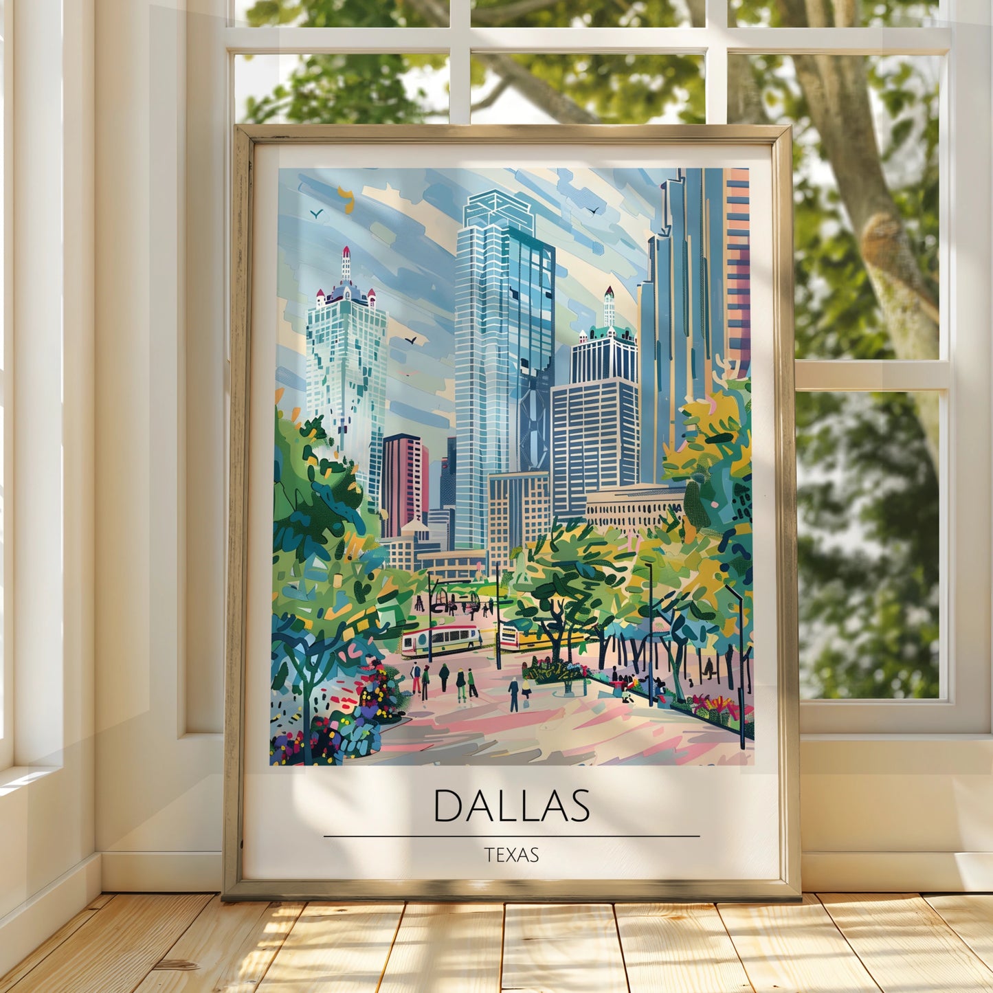 Dallas Cityscape Poster, Vibrant Texas Skyline Art, Urban Wall Decor, Modern Travel Print
