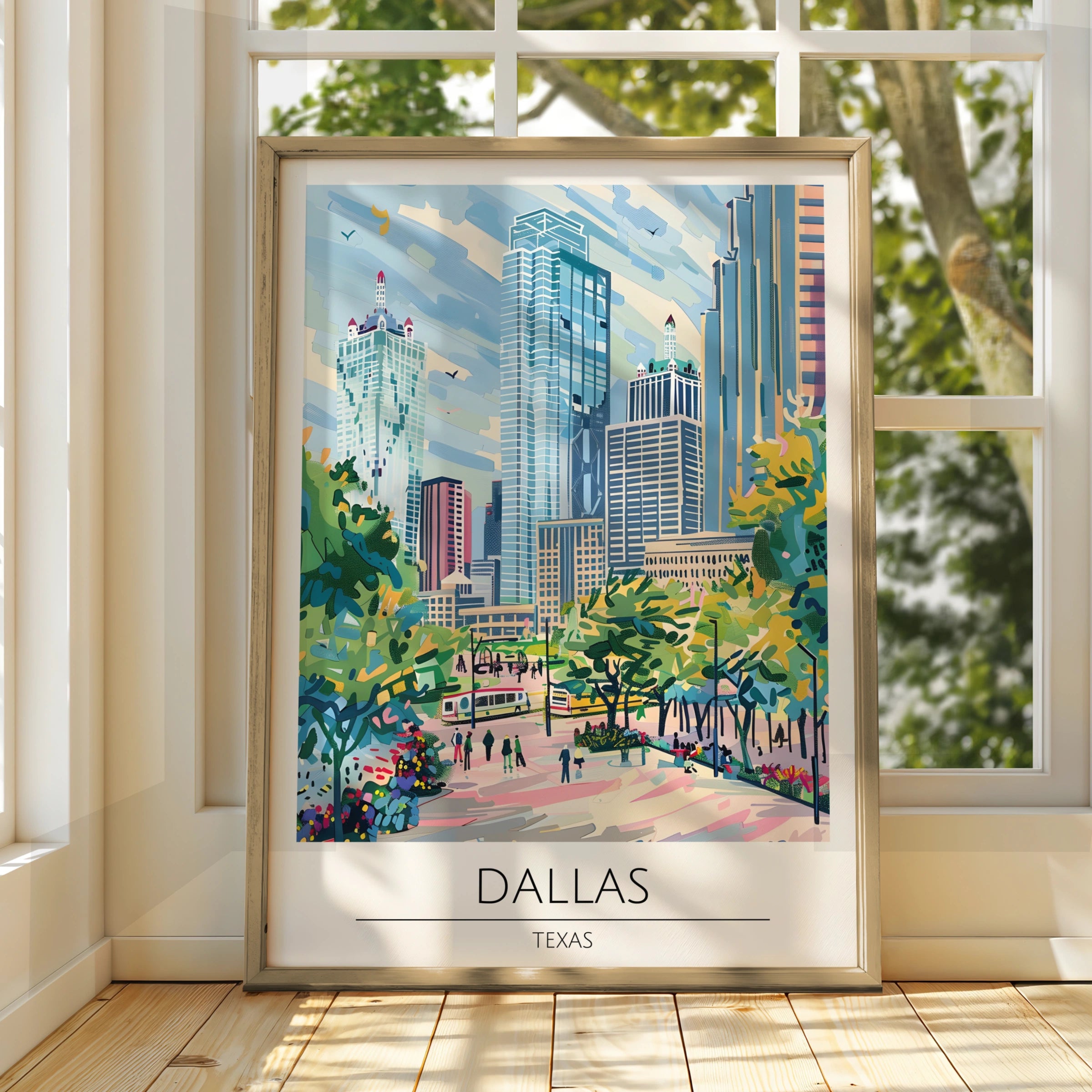 Dallas Cityscape Poster, Vibrant Texas Skyline Art, Urban Wall Decor, Modern Travel Print