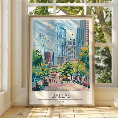 Dallas Cityscape Poster, Vibrant Texas Skyline Art, Urban Wall Decor, Modern Travel Print