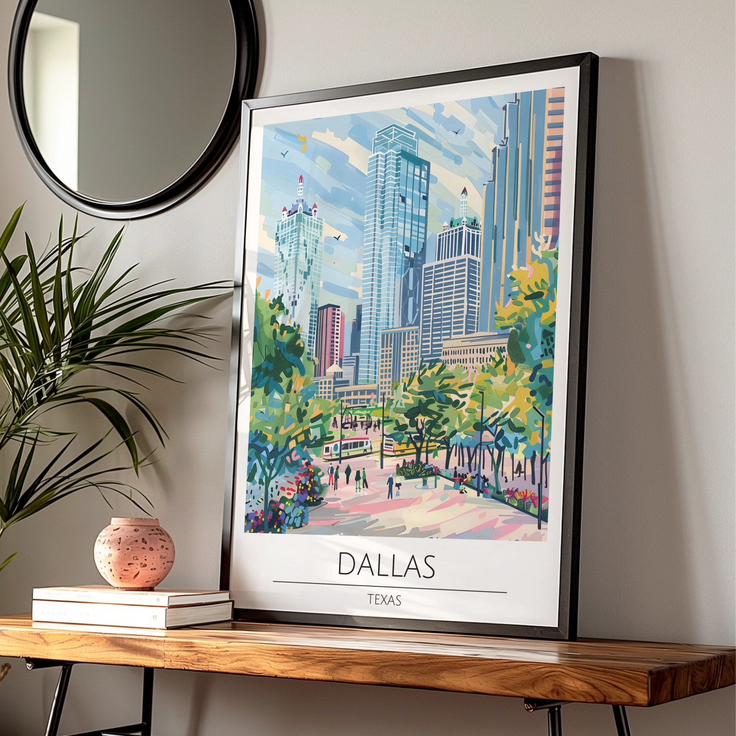 Dallas Cityscape Poster, Vibrant Texas Skyline Art, Urban Wall Decor, Modern Travel Print
