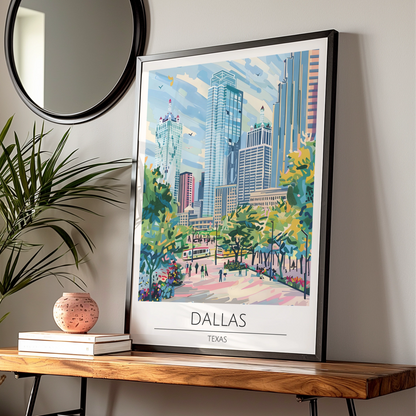 Dallas Cityscape Poster, Vibrant Texas Skyline Art, Urban Wall Decor, Modern Travel Print