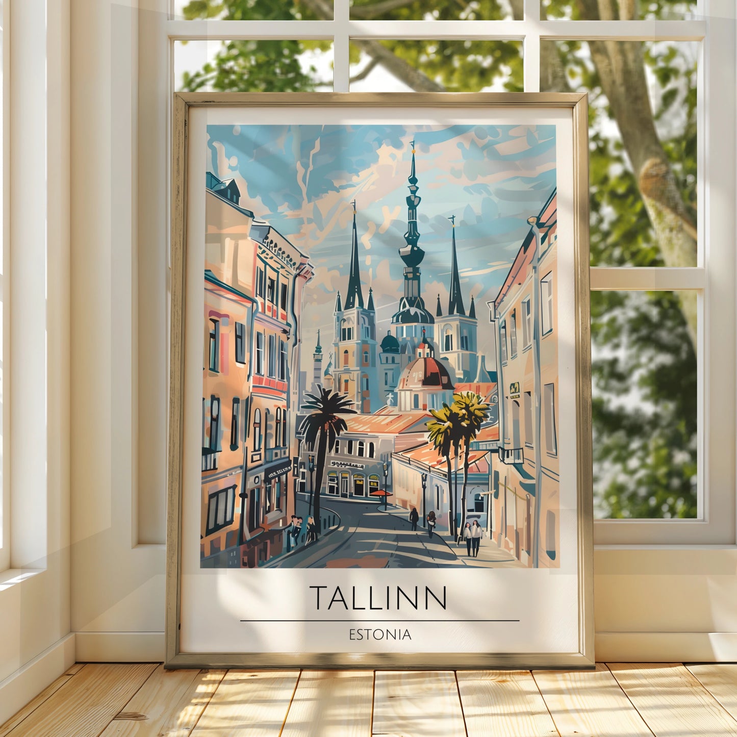 Tallinn Estonia Poster, Street Scene Art Print, Maximalist Cityscape, Colourful Travel Decor