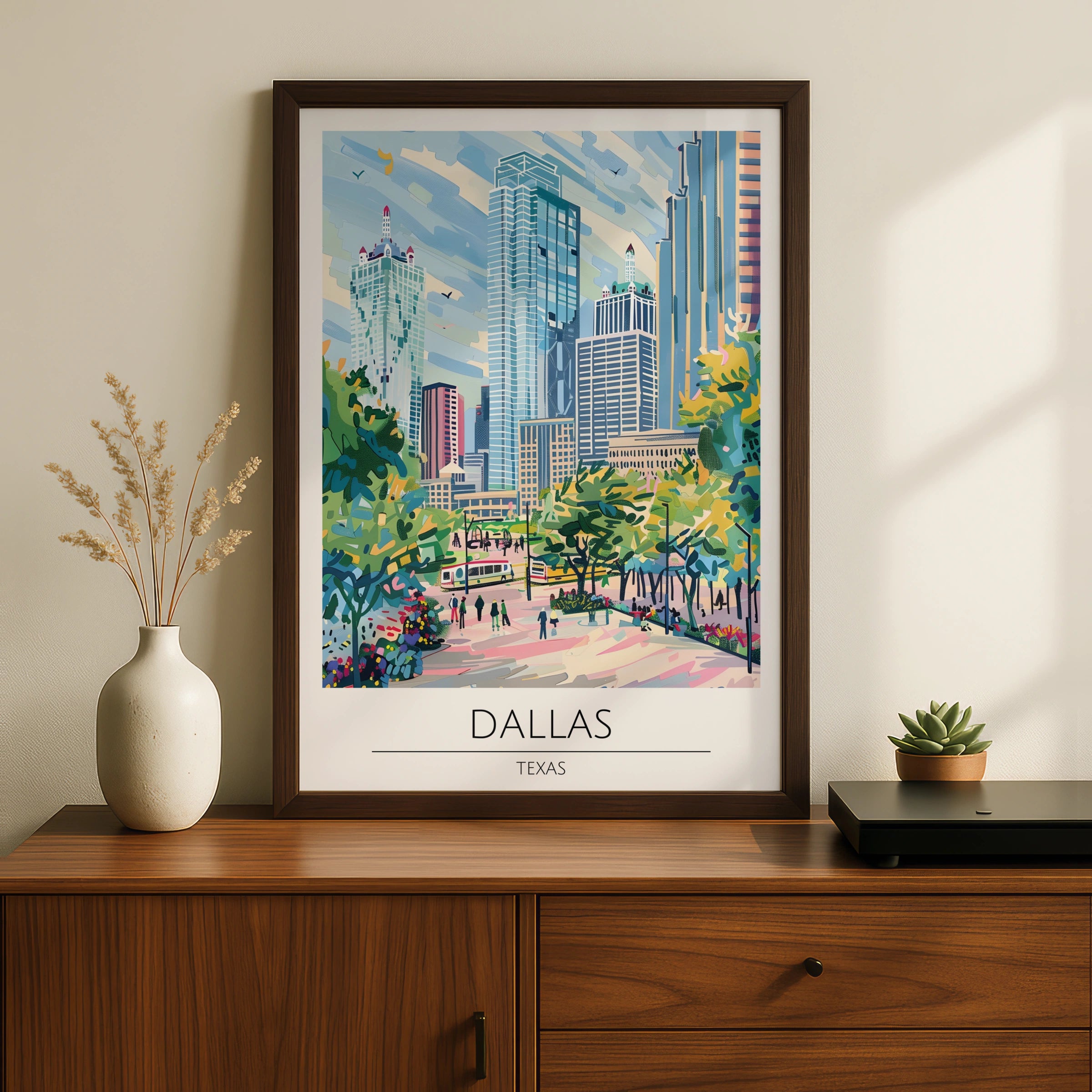 Dallas Cityscape Poster, Vibrant Texas Skyline Art, Urban Wall Decor, Modern Travel Print