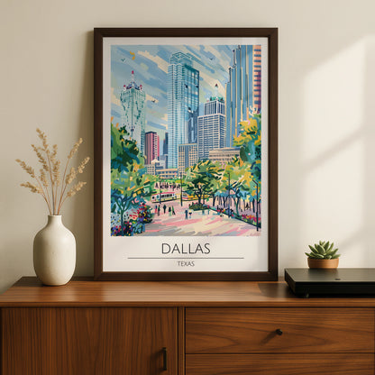 Dallas Cityscape Poster, Vibrant Texas Skyline Art, Urban Wall Decor, Modern Travel Print