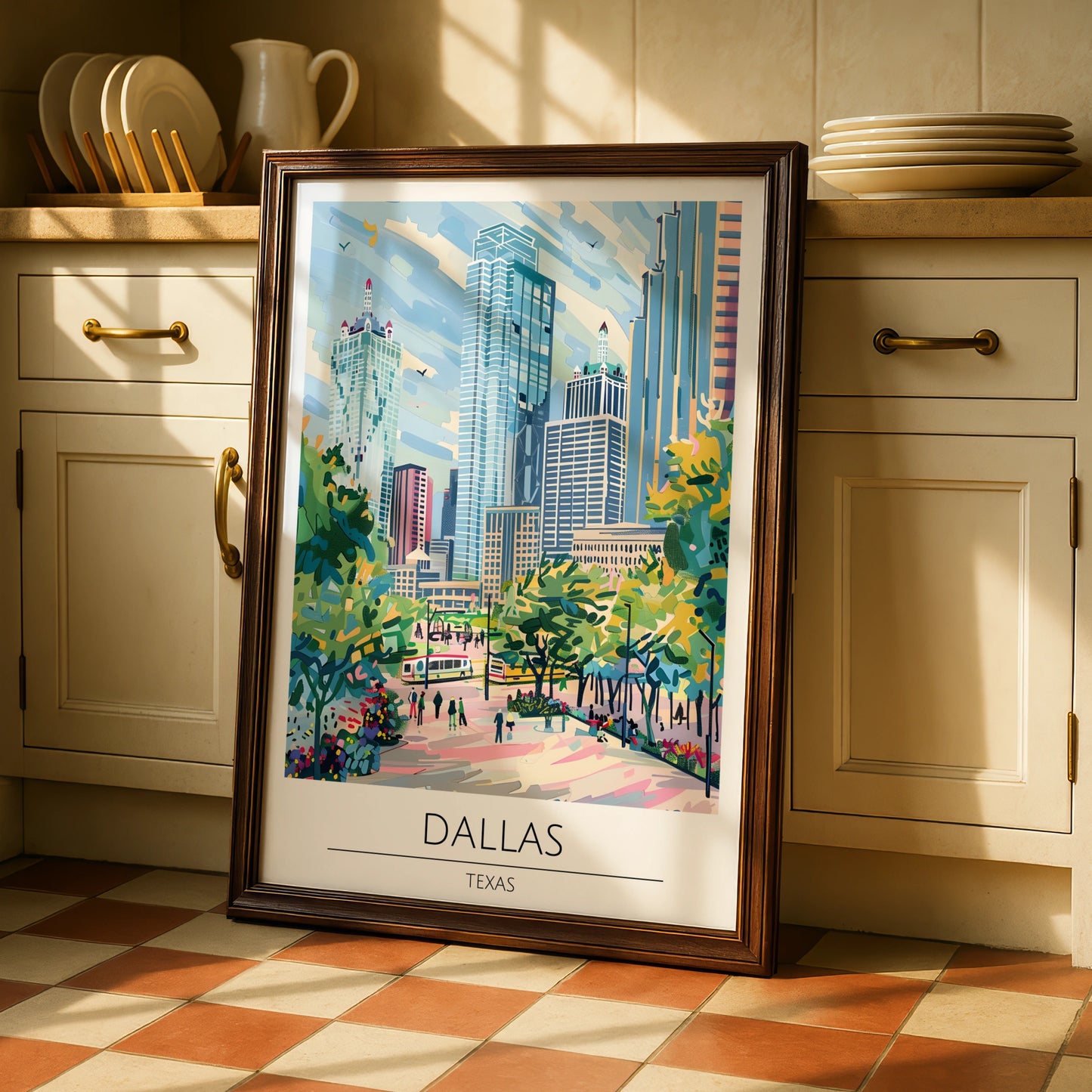 Dallas Cityscape Poster, Vibrant Texas Skyline Art, Urban Wall Decor, Modern Travel Print