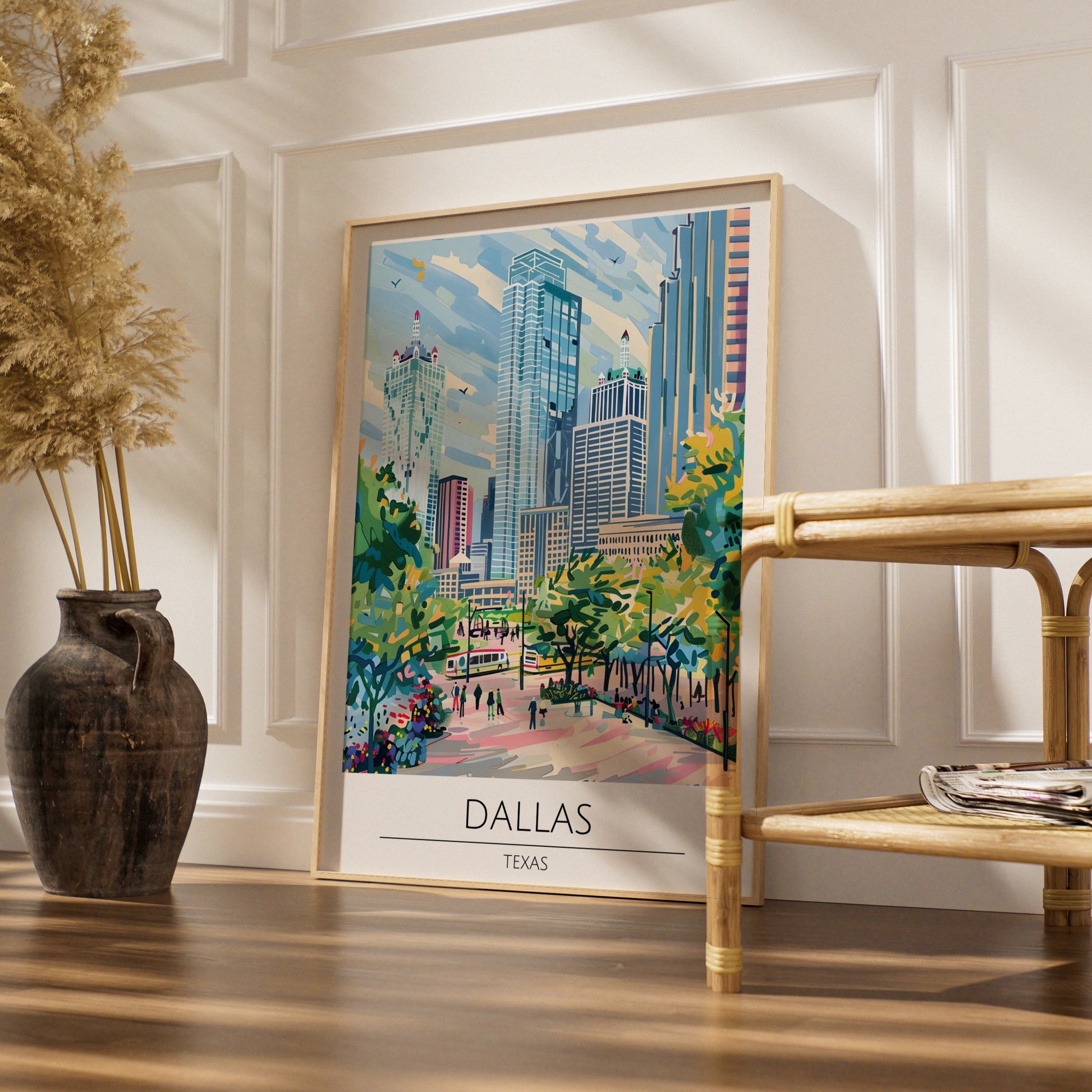 Dallas Cityscape Poster, Vibrant Texas Skyline Art, Urban Wall Decor, Modern Travel Print
