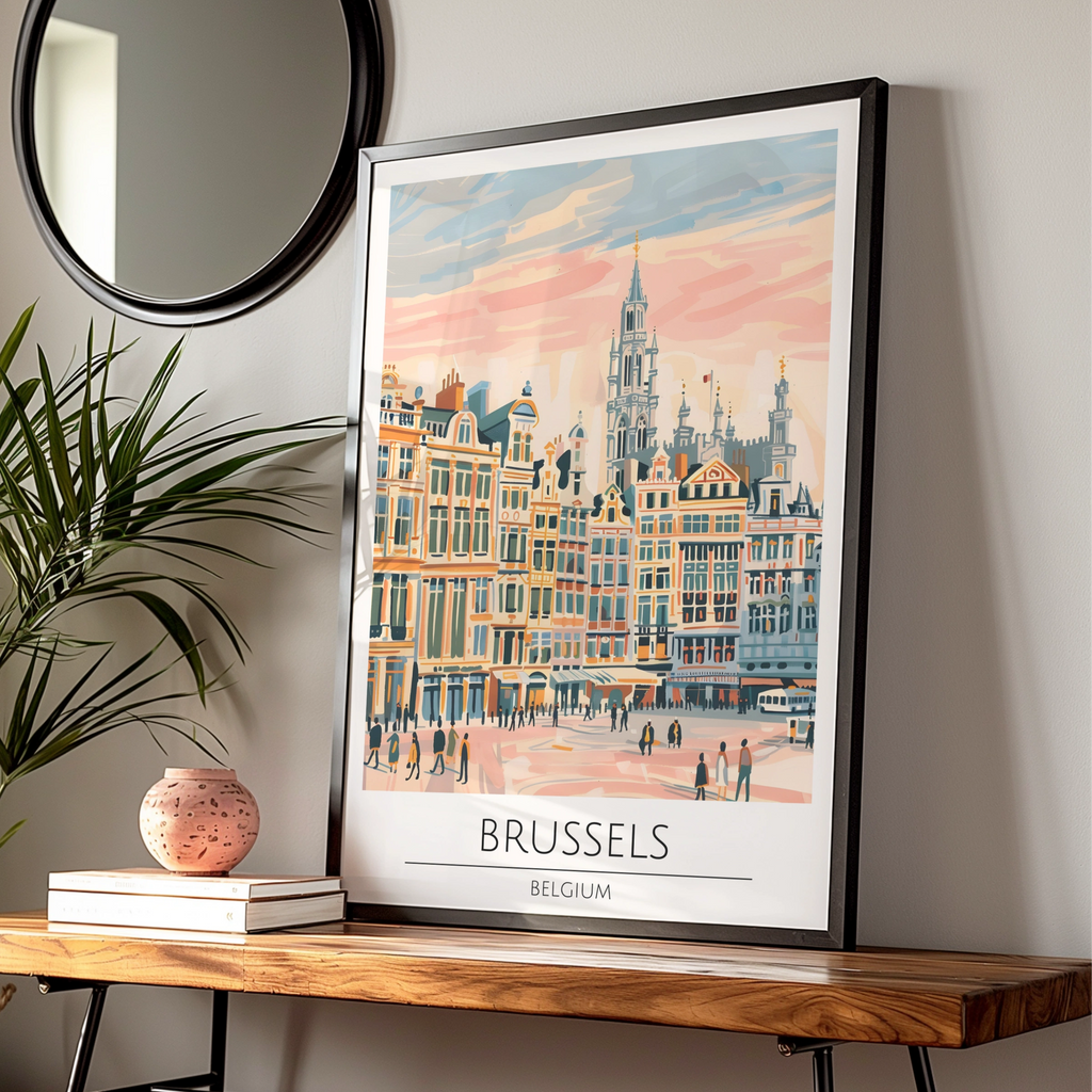Brussels Art Print, Vibrant City Poster, Belgium Skyline Artwork, Travel Decor, Colourful Town