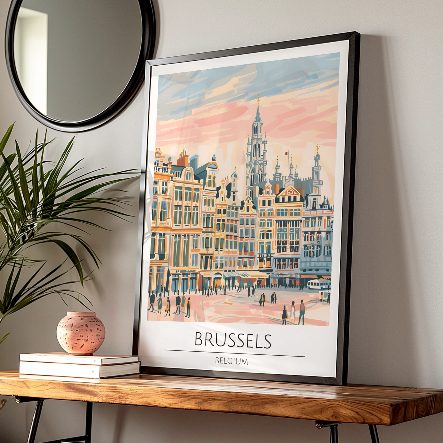 Brussels Art Print, Vibrant City Poster, Belgium Skyline Artwork, Travel Decor, Colourful Town