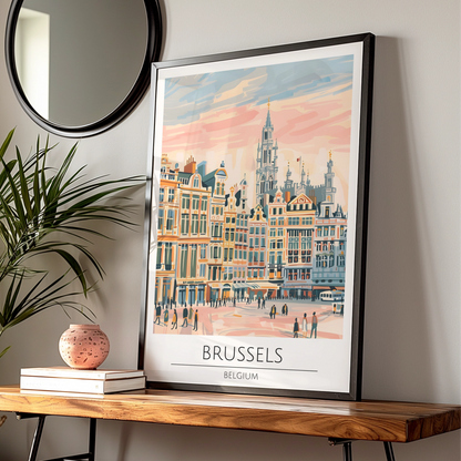 Brussels Art Print, Vibrant City Poster, Belgium Skyline Artwork, Travel Decor, Colourful Town