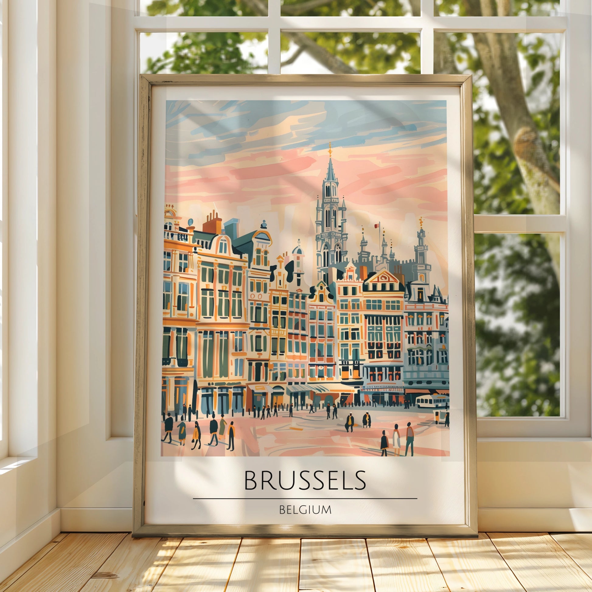 Brussels Art Print, Vibrant City Poster, Belgium Skyline Artwork, Travel Decor, Colourful Town