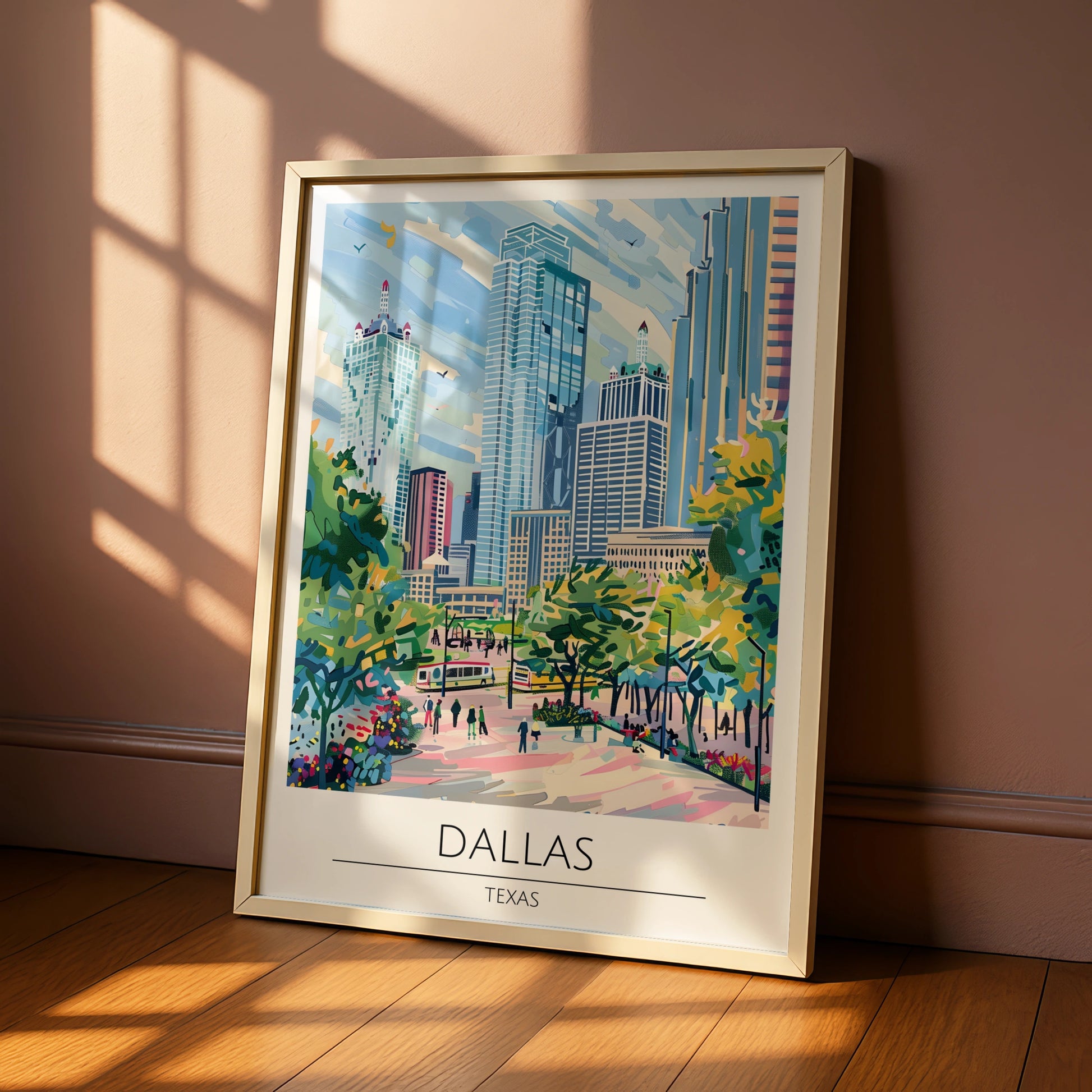 Dallas Cityscape Poster, Vibrant Texas Skyline Art, Urban Wall Decor, Modern Travel Print