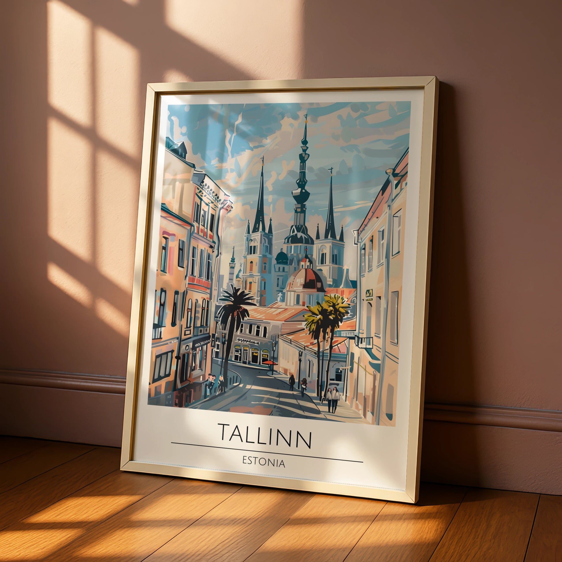 Tallinn Estonia Poster, Street Scene Art Print, Maximalist Cityscape, Colourful Travel Decor