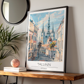 Tallinn Estonia Poster, Street Scene Art Print, Maximalist Cityscape, Colourful Travel Decor