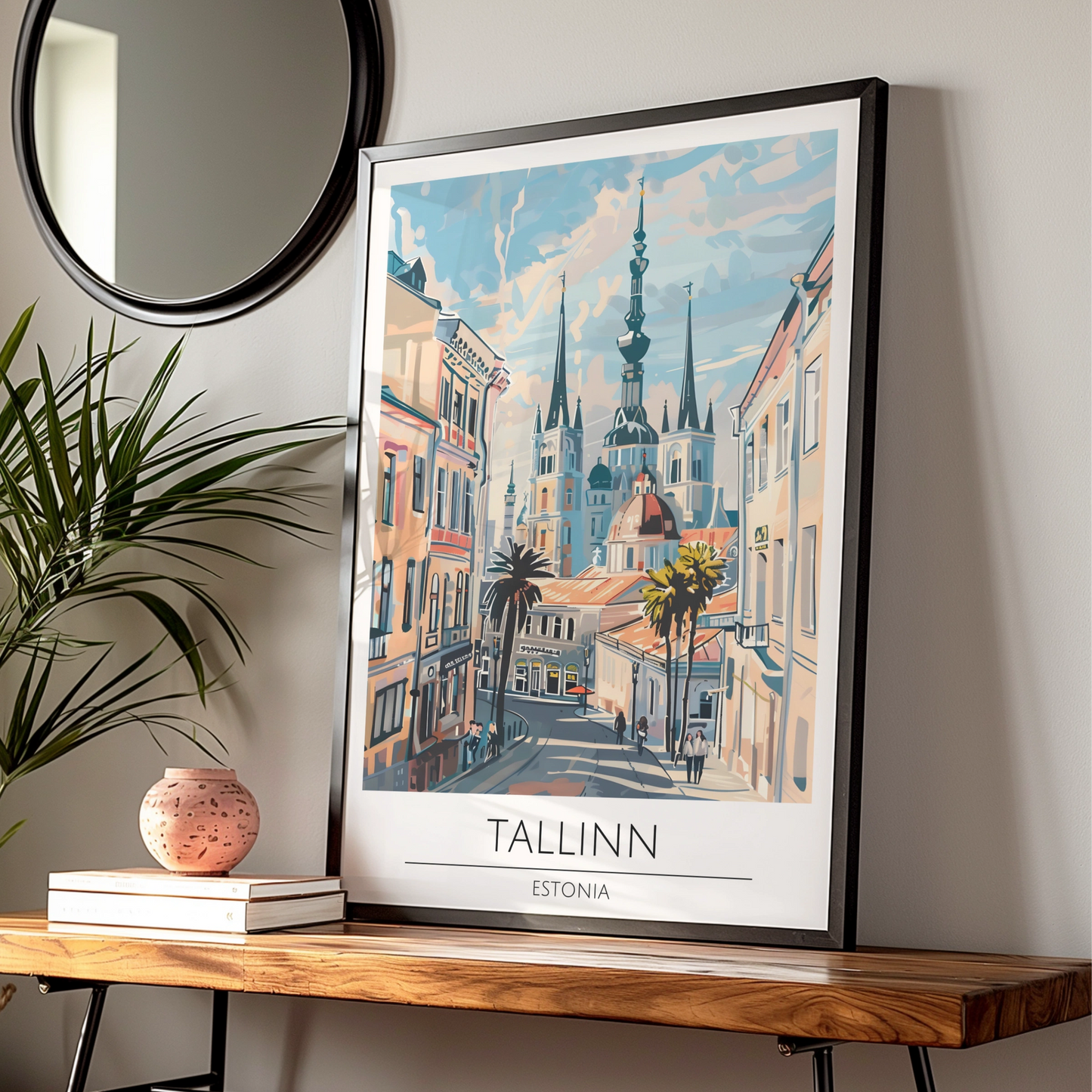 Tallinn Estonia Poster, Street Scene Art Print, Maximalist Cityscape, Colourful Travel Decor
