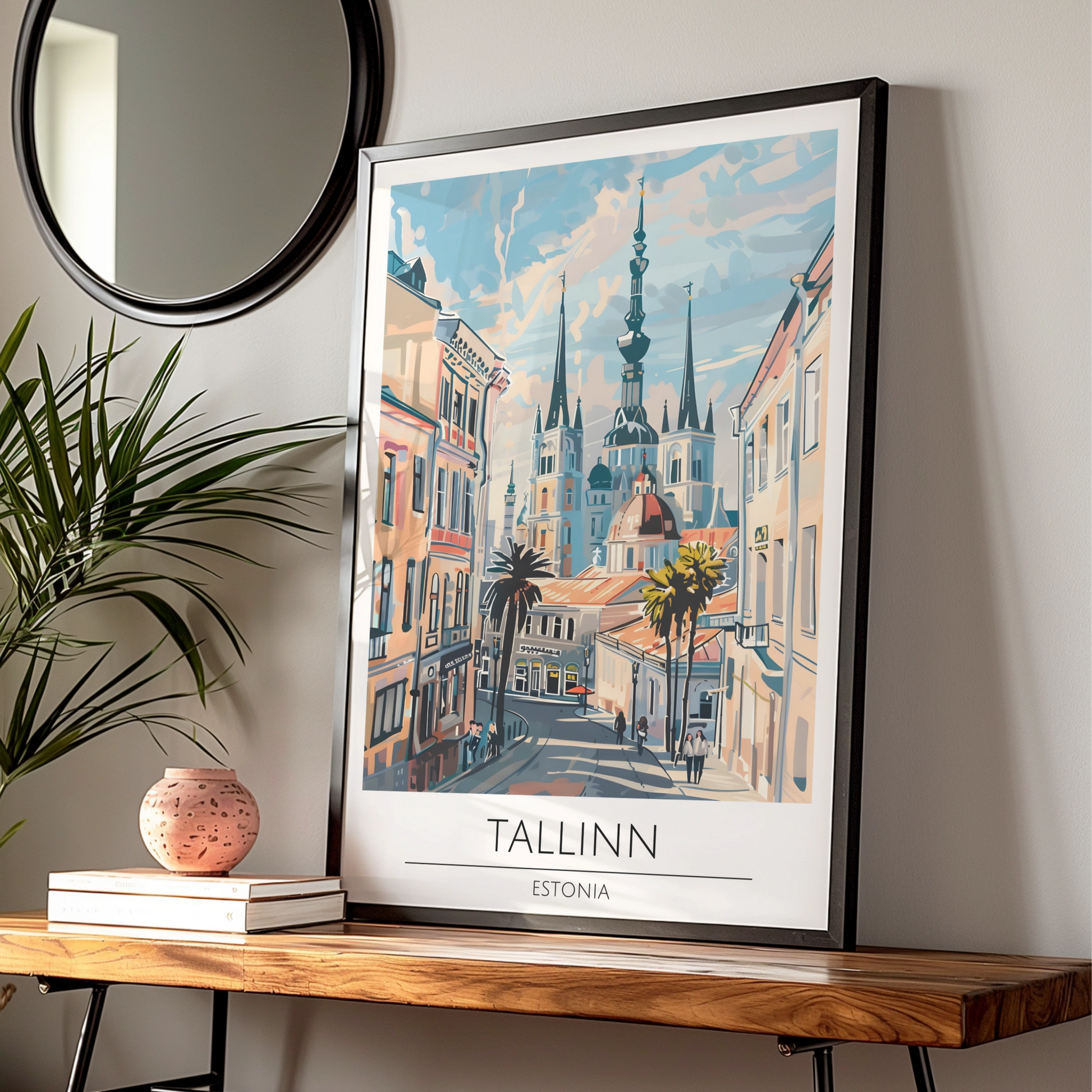 Tallinn Estonia Poster, Street Scene Art Print, Maximalist Cityscape, Colourful Travel Decor