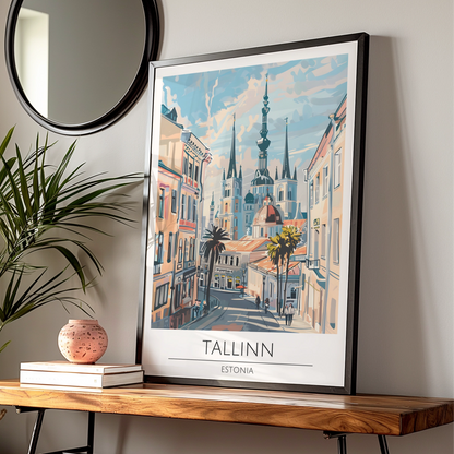 Tallinn Estonia Poster, Street Scene Art Print, Maximalist Cityscape, Colourful Travel Decor