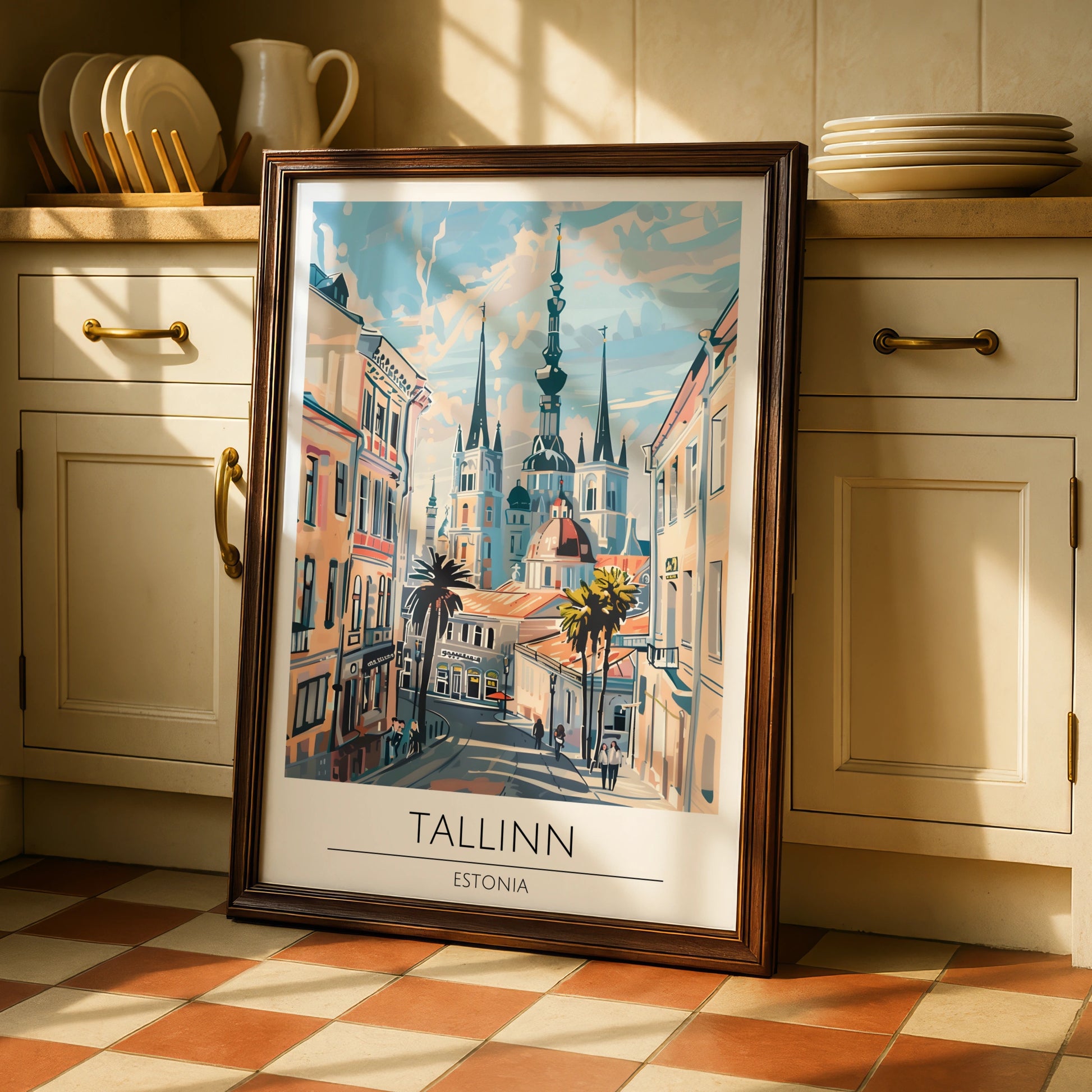Tallinn Estonia Poster, Street Scene Art Print, Maximalist Cityscape, Colourful Travel Decor