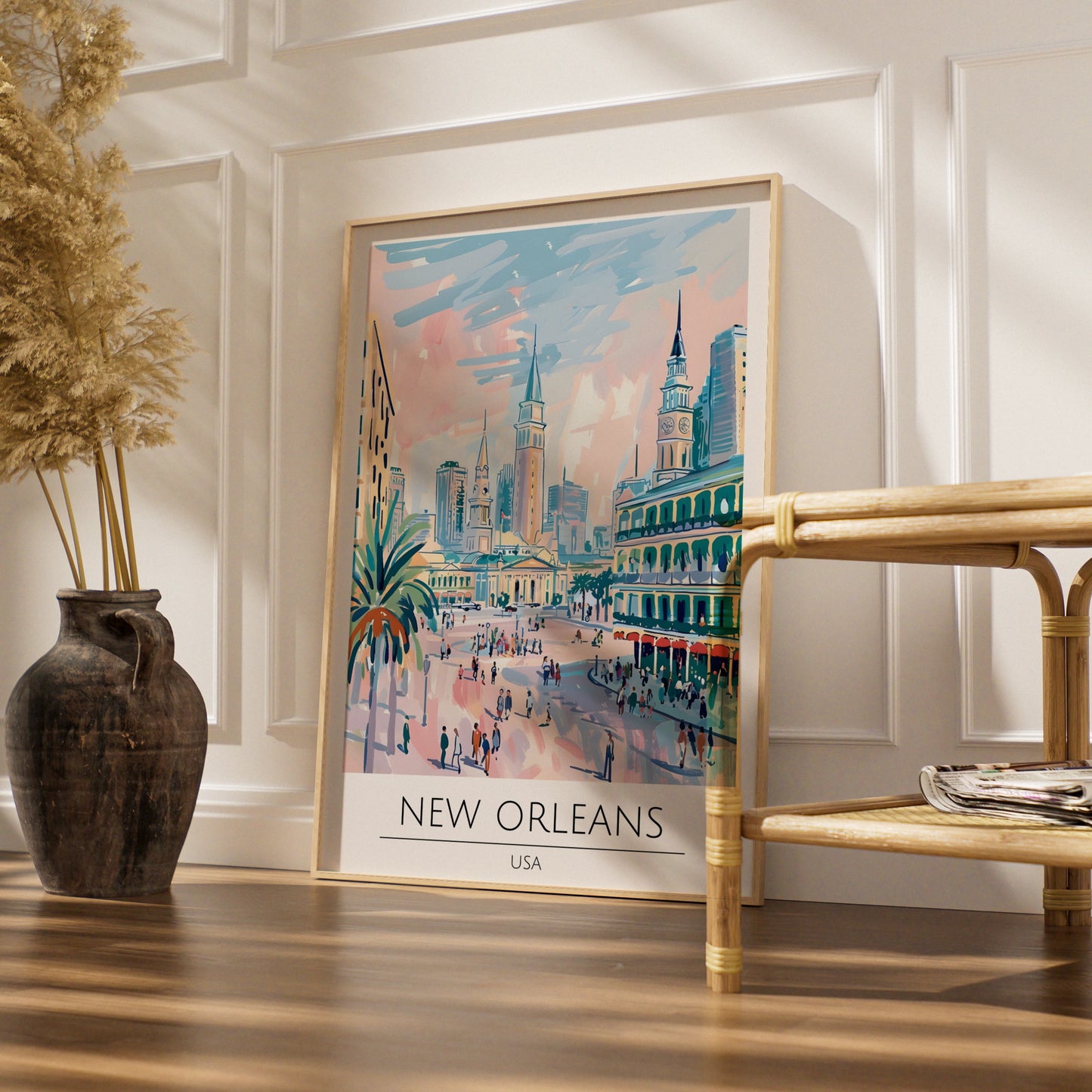 New Orleans Cityscape Poster, Colourful Art Print, USA Wall Decor, Maximalist Style Artwork