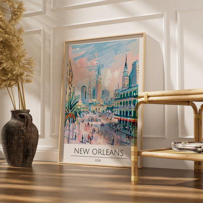 New Orleans Cityscape Poster, Colourful Art Print, USA Wall Decor, Maximalist Style Artwork