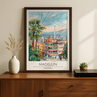 Vibrant Medellin Colombia Art Print, Colourful Cityscape Wall Decor, Tropical Style, Urban