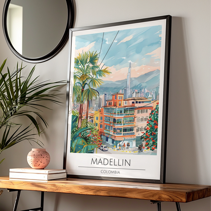 Vibrant Medellin Colombia Art Print, Colourful Cityscape Wall Decor, Tropical Style, Urban