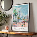 Rio de Janeiro Poster, Brasil Artwork, Colourful Beach Scene, Urban Wall Art, Christ the Redeemer
