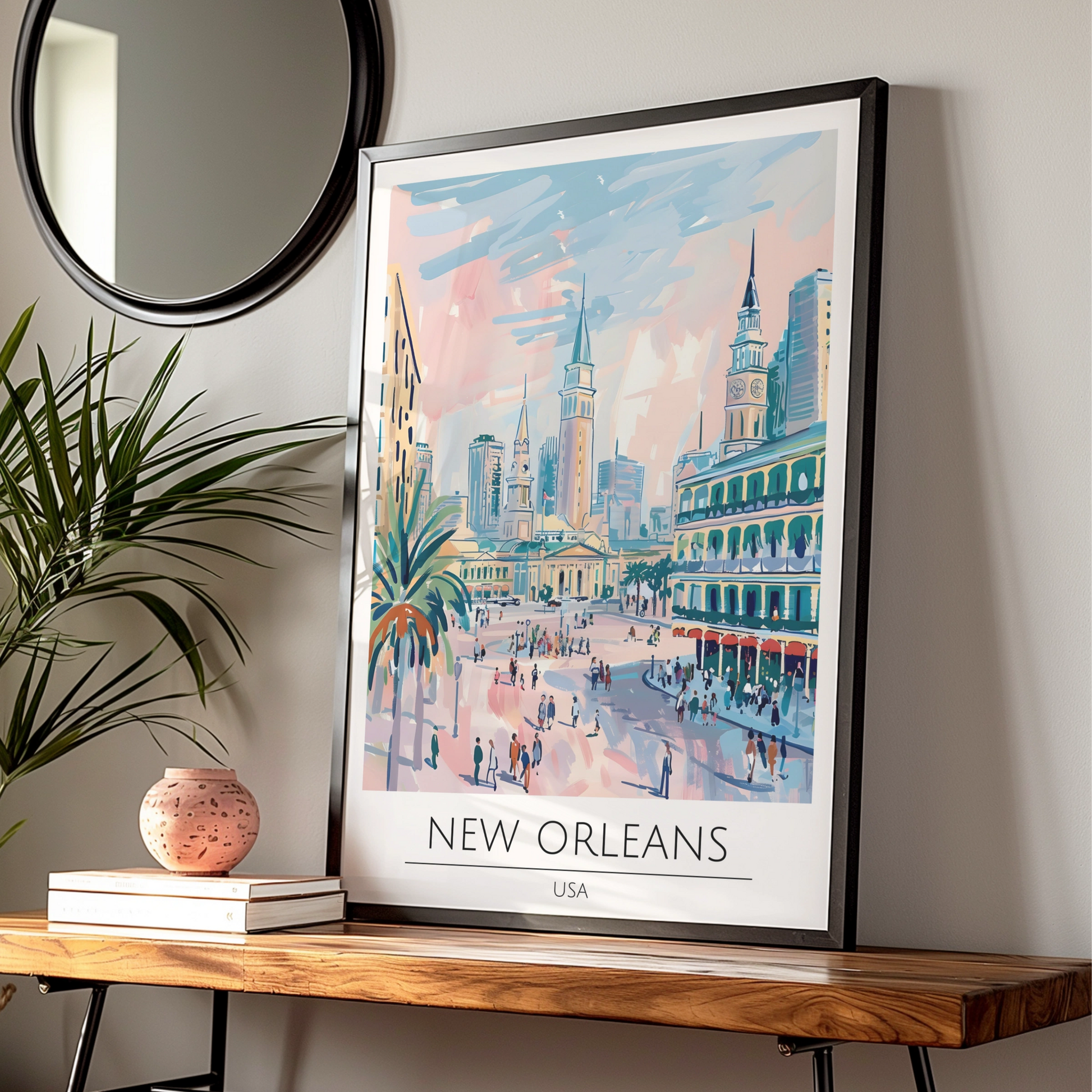 New Orleans Cityscape Poster, Colourful Art Print, USA Wall Decor, Maximalist Style Artwork