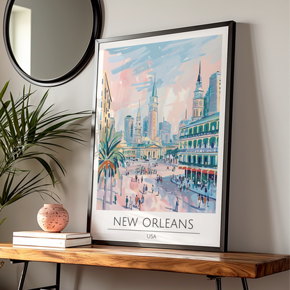 New Orleans Cityscape Poster, Colourful Art Print, USA Wall Decor, Maximalist Style Artwork