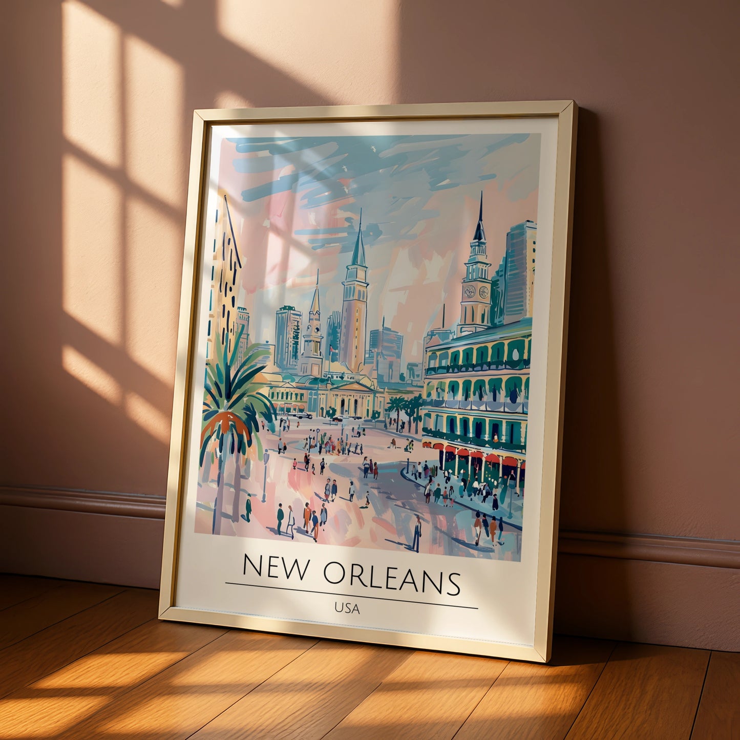 New Orleans Cityscape Poster, Colourful Art Print, USA Wall Decor, Maximalist Style Artwork