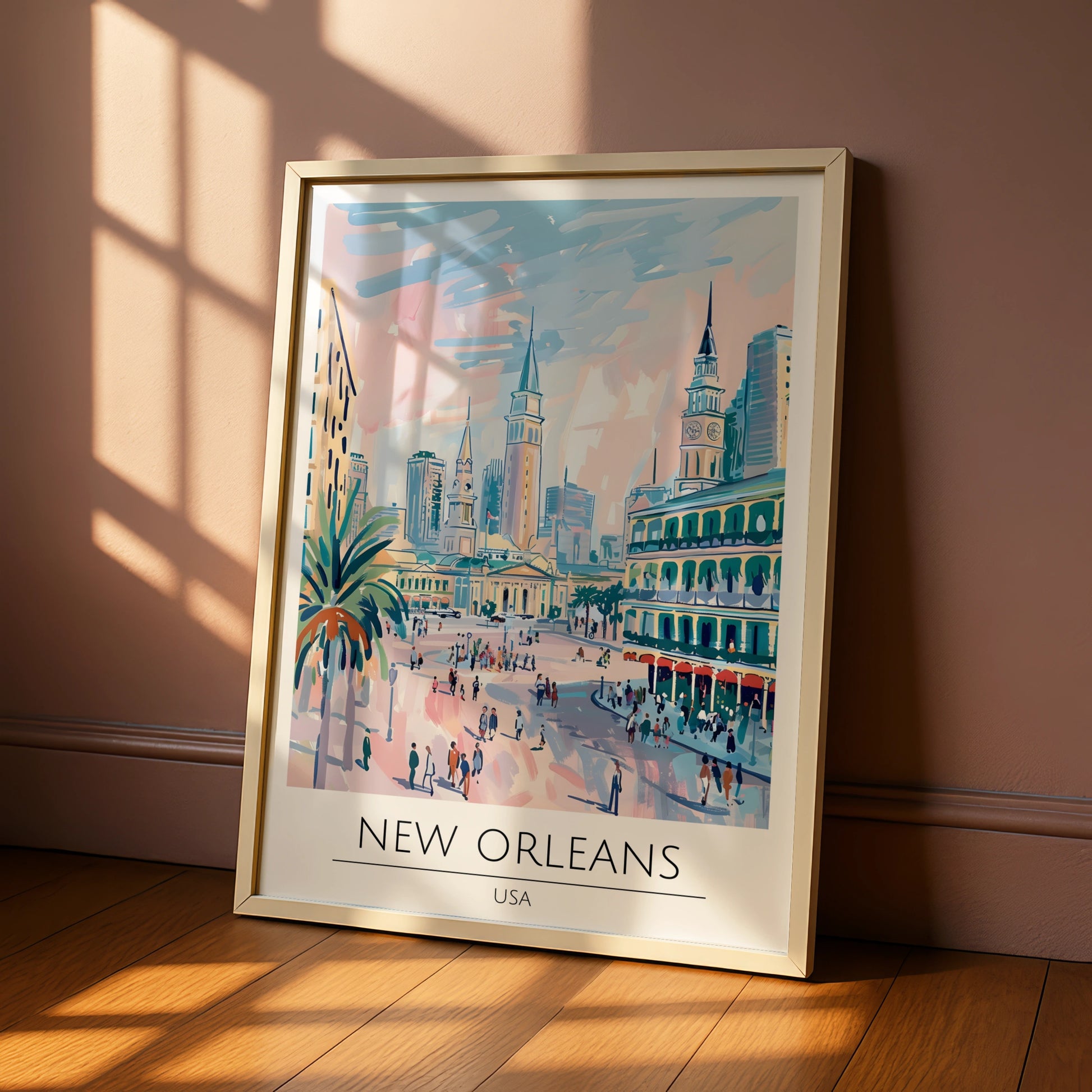 New Orleans Cityscape Poster, Colourful Art Print, USA Wall Decor, Maximalist Style Artwork