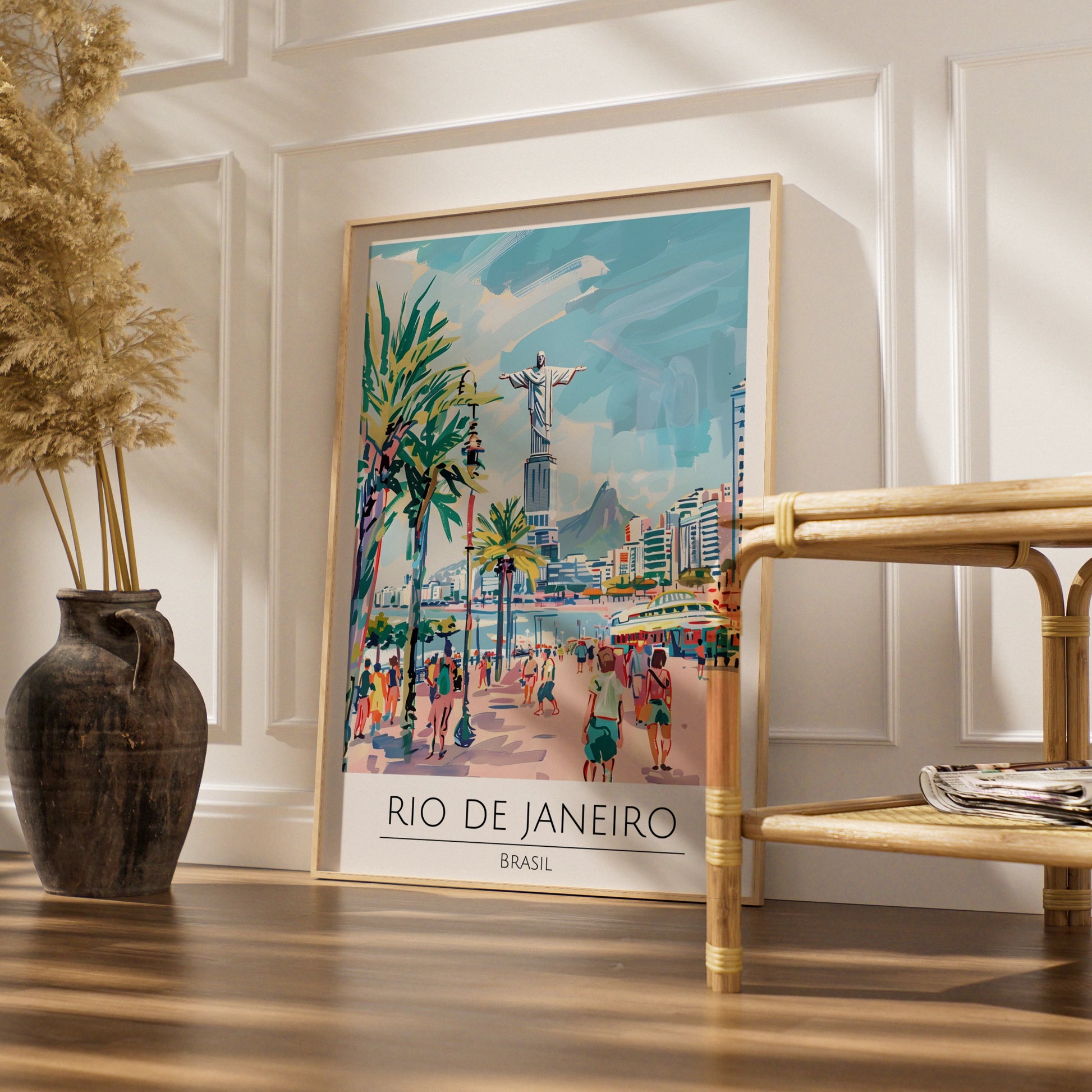 Rio de Janeiro Poster, Brasil Artwork, Colourful Beach Scene, Urban Wall Art, Christ the Redeemer