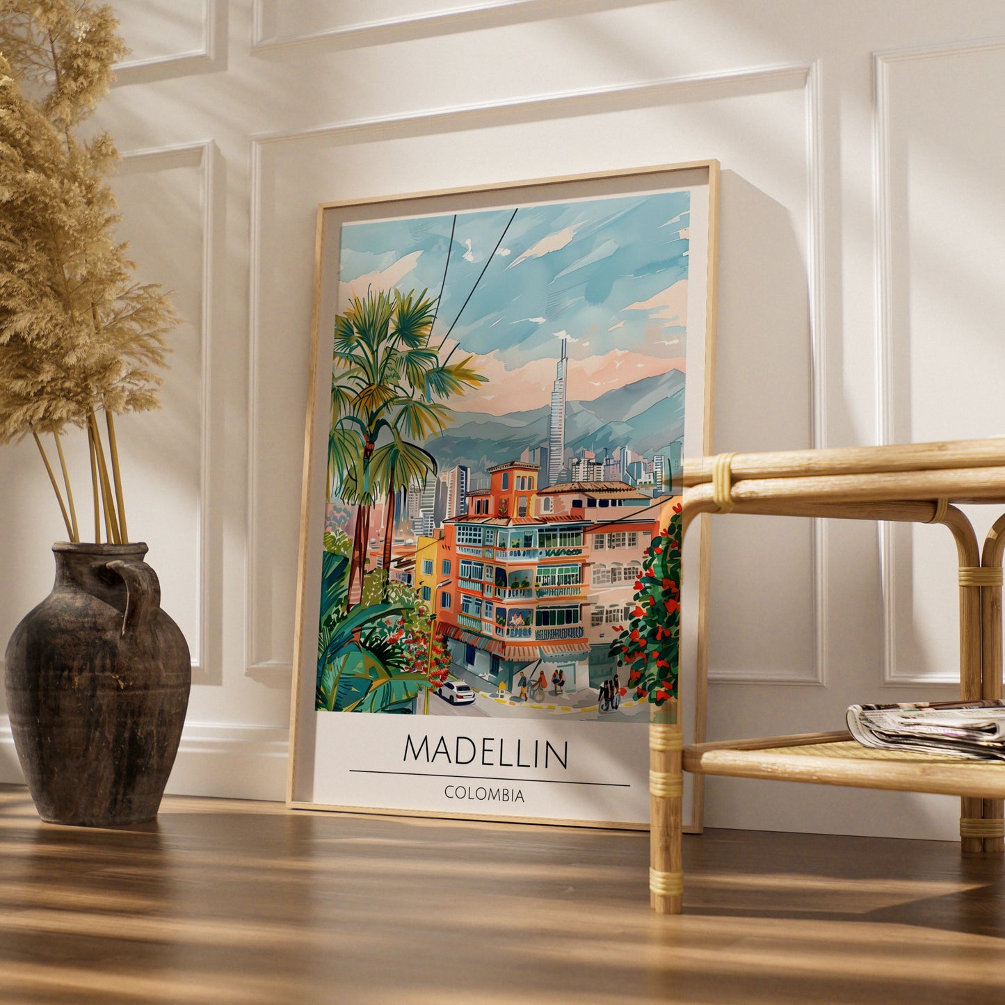Vibrant Medellin Colombia Art Print, Colourful Cityscape Wall Decor, Tropical Style, Urban