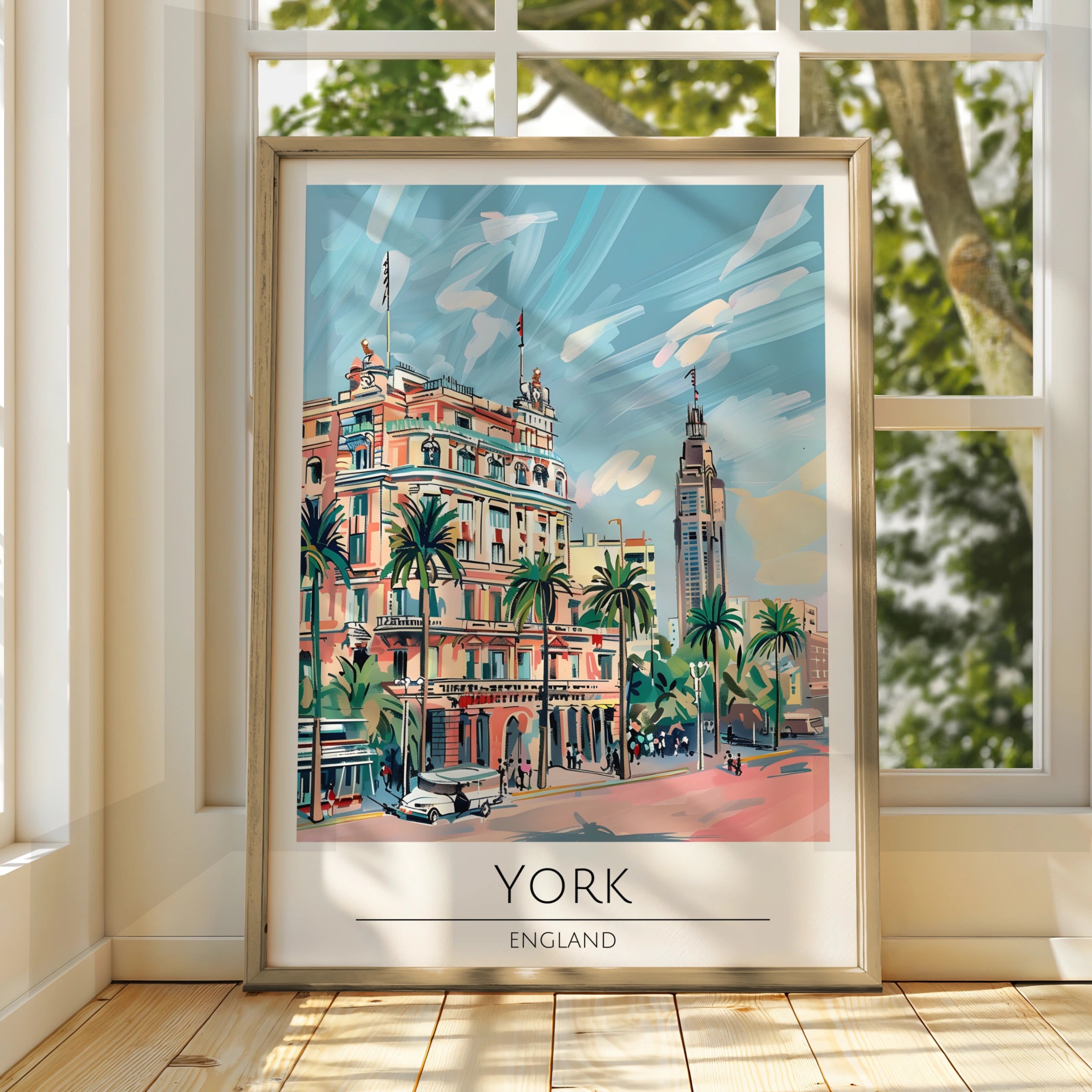 York England Art Poster, Colourful Cityscape, Vintage Travel Print, Maximalist Wall Art, Decor