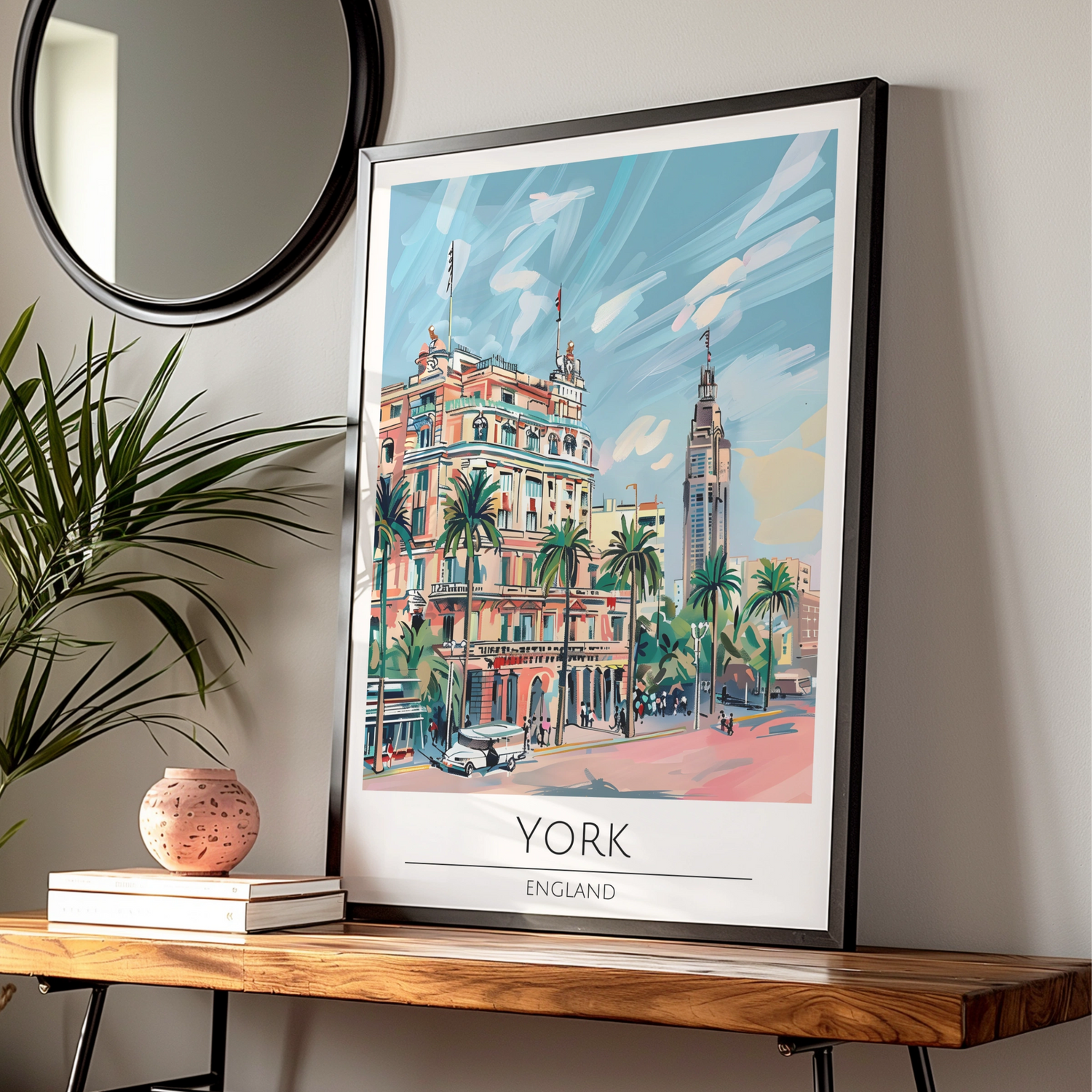 York England Art Poster, Colourful Cityscape, Vintage Travel Print, Maximalist Wall Art, Decor