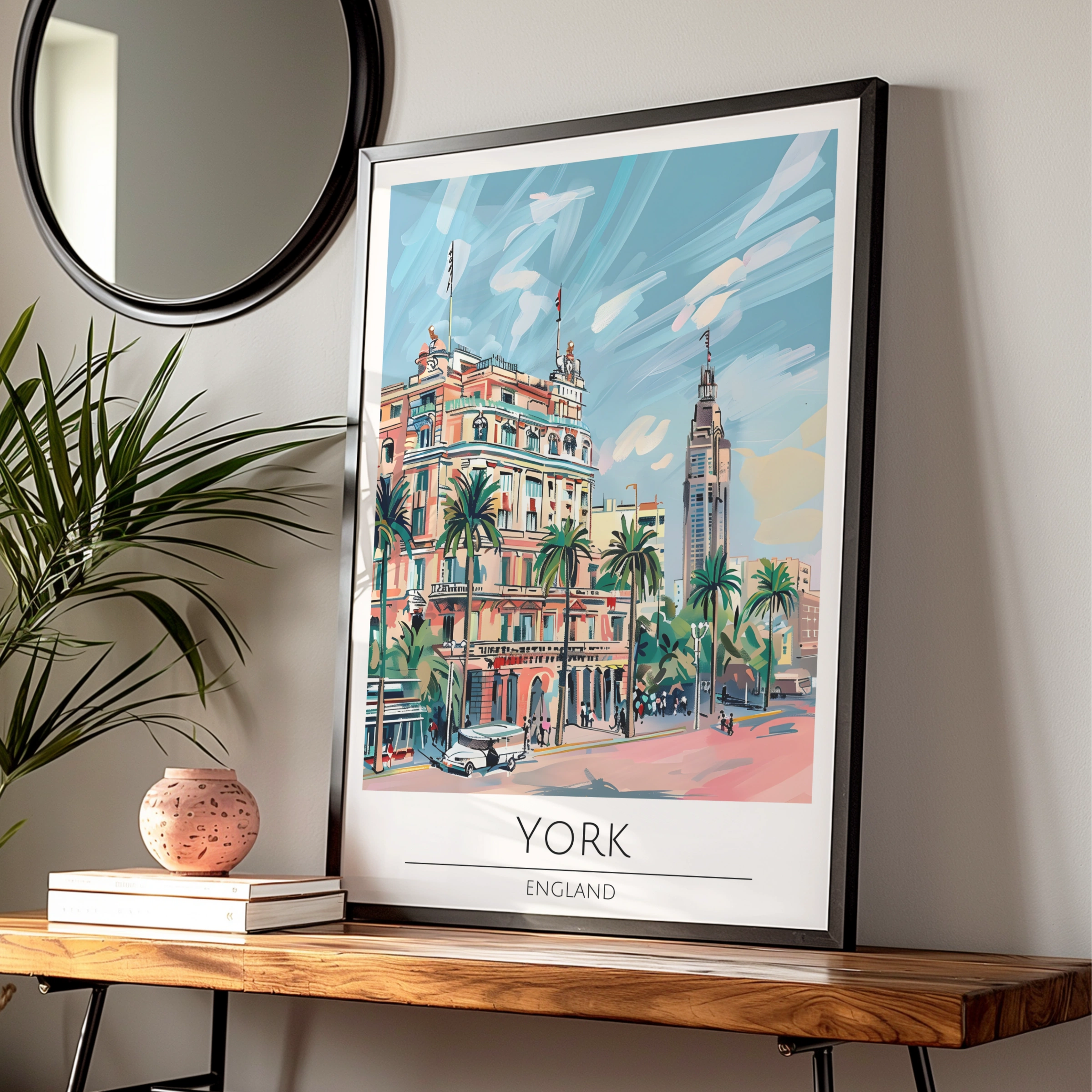 York England Art Poster, Colourful Cityscape, Vintage Travel Print, Maximalist Wall Art, Decor