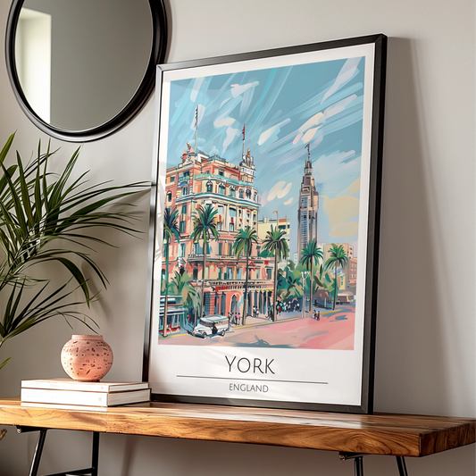 York England Art Poster, Colourful Cityscape, Vintage Travel Print, Maximalist Wall Art, Decor