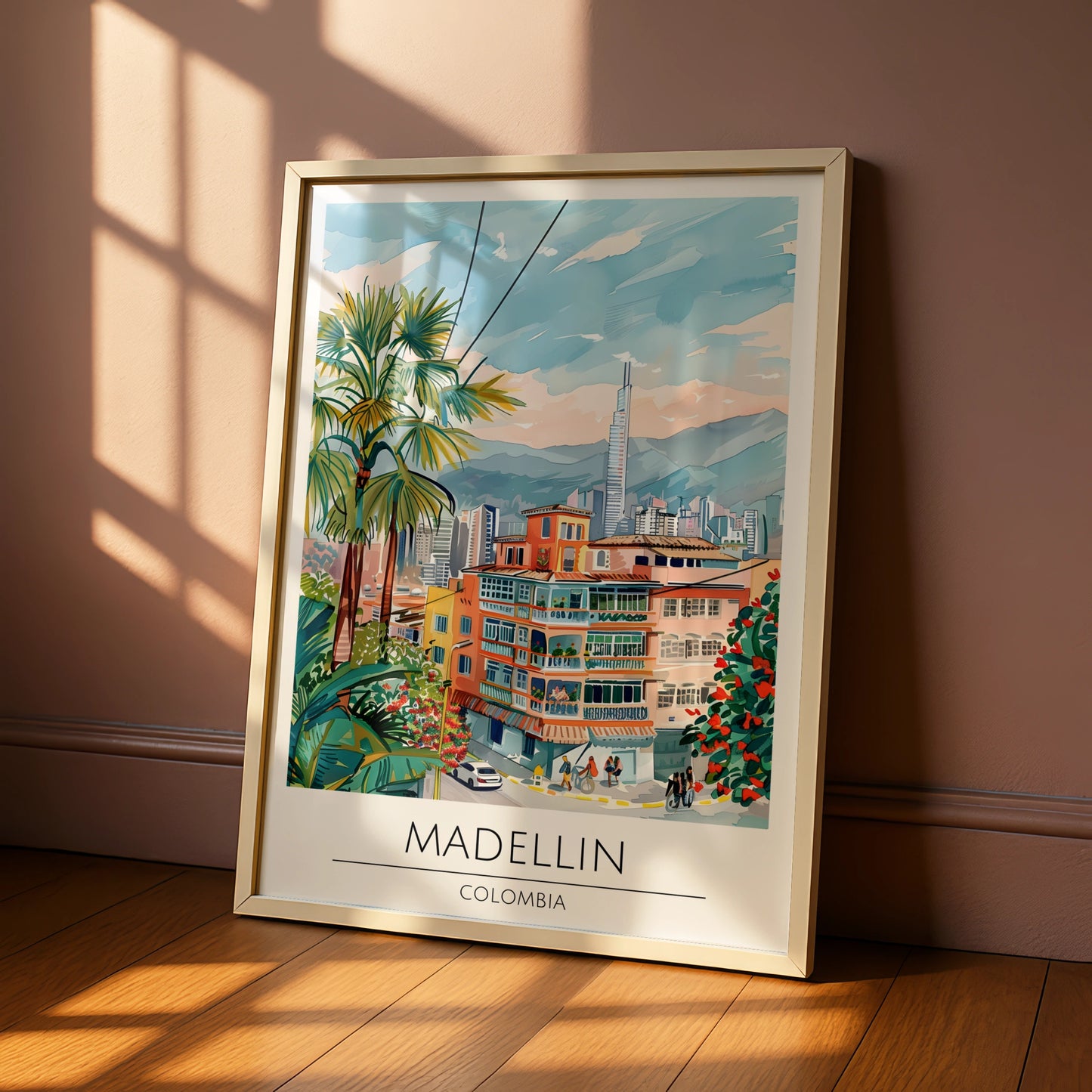 Vibrant Medellin Colombia Art Print, Colourful Cityscape Wall Decor, Tropical Style, Urban