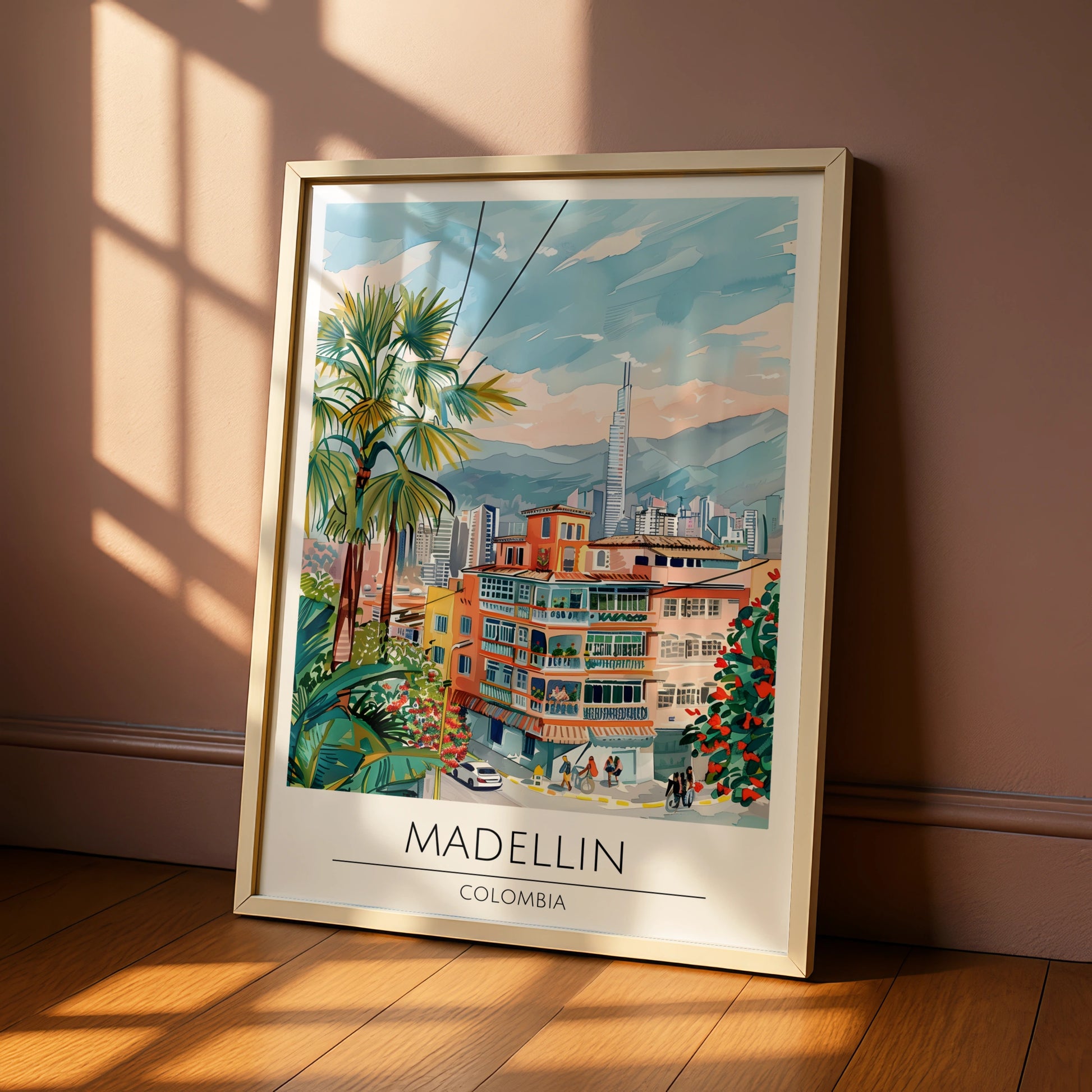 Vibrant Medellin Colombia Art Print, Colourful Cityscape Wall Decor, Tropical Style, Urban