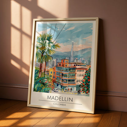 Vibrant Medellin Colombia Art Print, Colourful Cityscape Wall Decor, Tropical Style, Urban